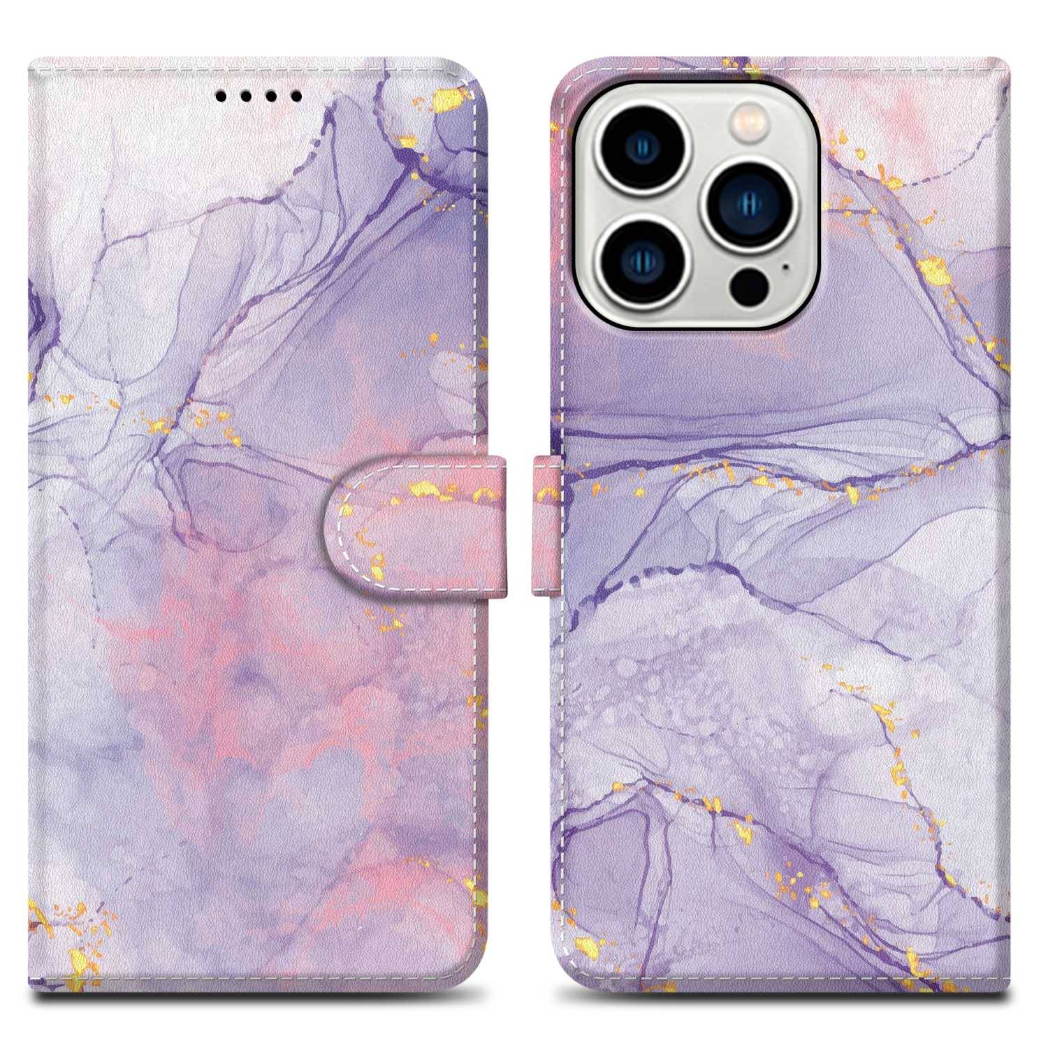 Cadorabo Schutzhülle für Apple iPhone 14 PRO Hülle Design Lila Handyhülle Schutzhülle Etui Magnetisch Case Cover