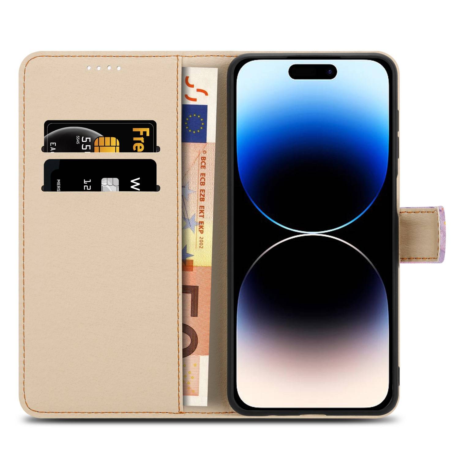 Cadorabo Schutzhülle für Apple iPhone 14 PRO Hülle Design Lila Handyhülle Schutzhülle Etui Magnetisch Case Cover