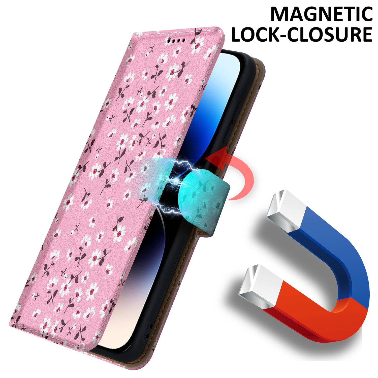 Cadorabo Schutzhülle für Apple iPhone 14 PRO MAX Hülle Design Rosa Handyhülle Schutzhülle Etui Magnetisch Case Cover