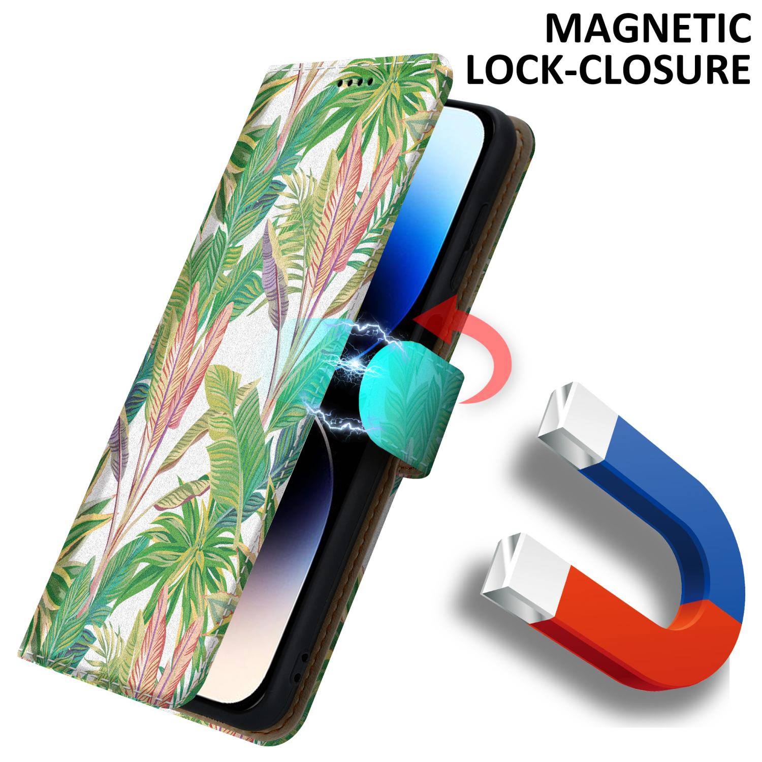 Cadorabo Schutzhülle für Apple iPhone 14 PRO MAX Hülle Design Grün Handyhülle Schutzhülle Etui Magnetisch Case Cover