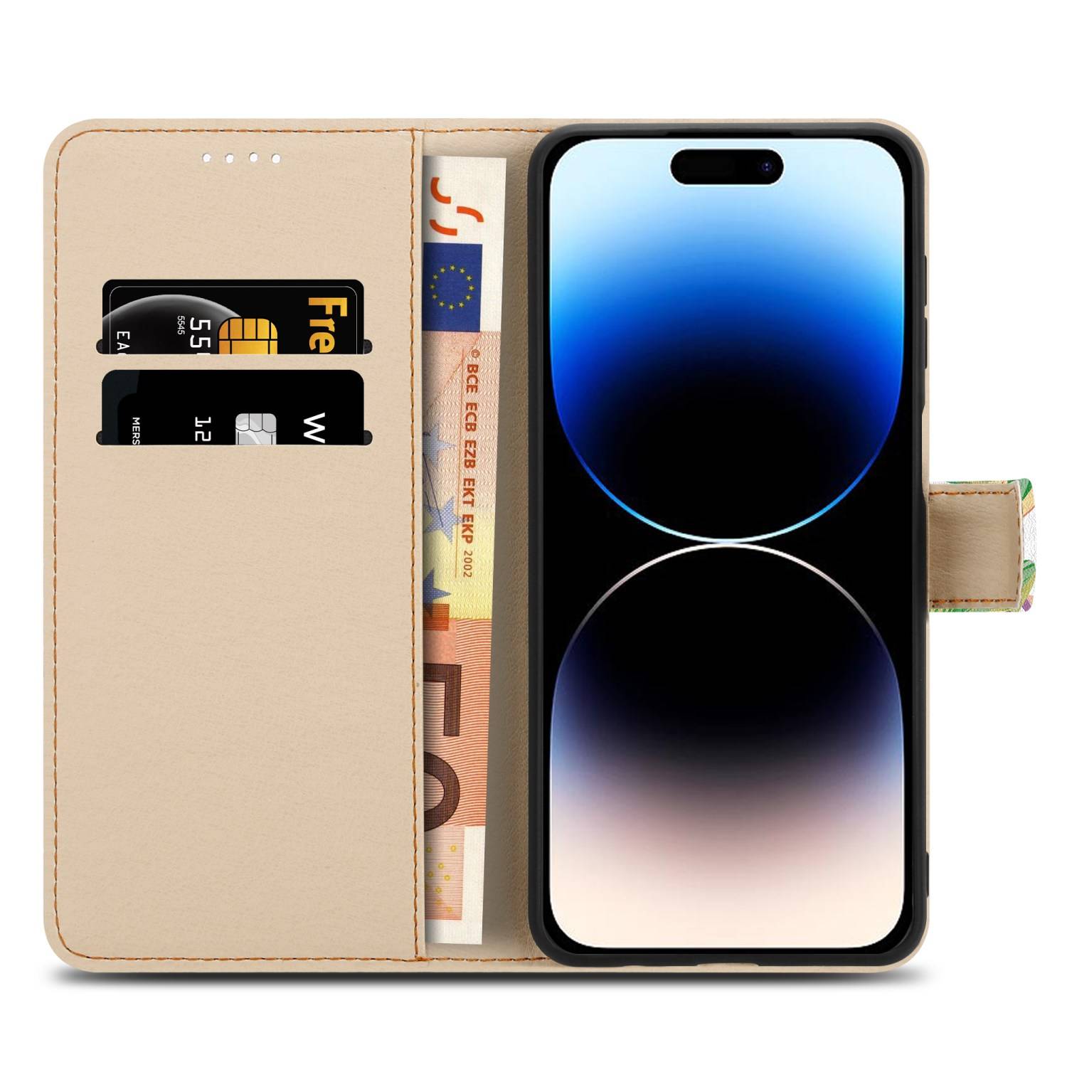 Cadorabo Schutzhülle für Apple iPhone 14 PRO MAX Hülle Design Grün Handyhülle Schutzhülle Etui Magnetisch Case Cover