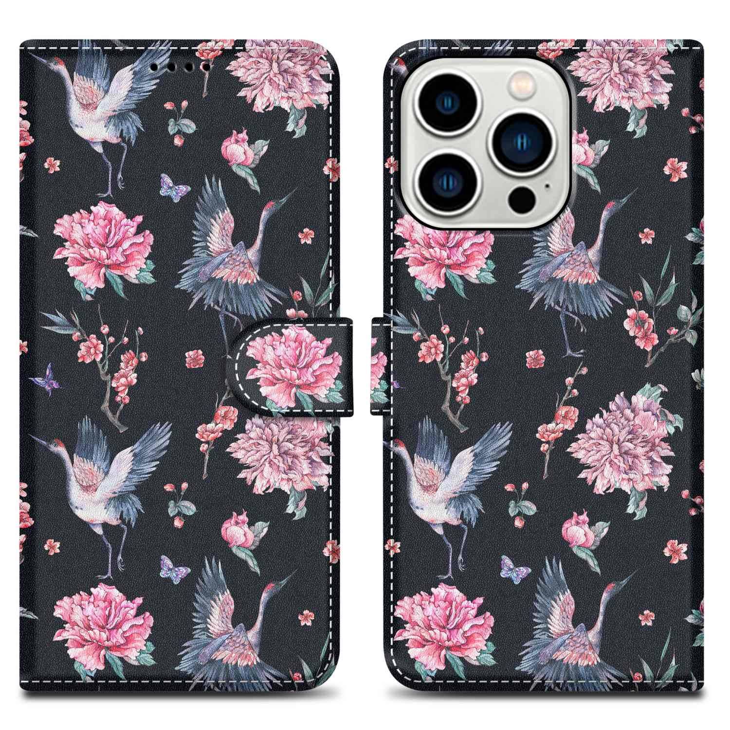 Cadorabo Schutzhülle für Apple iPhone 14 PRO MAX Hülle Design Schwarz Handyhülle Schutzhülle Etui Magnetisch Case Cover