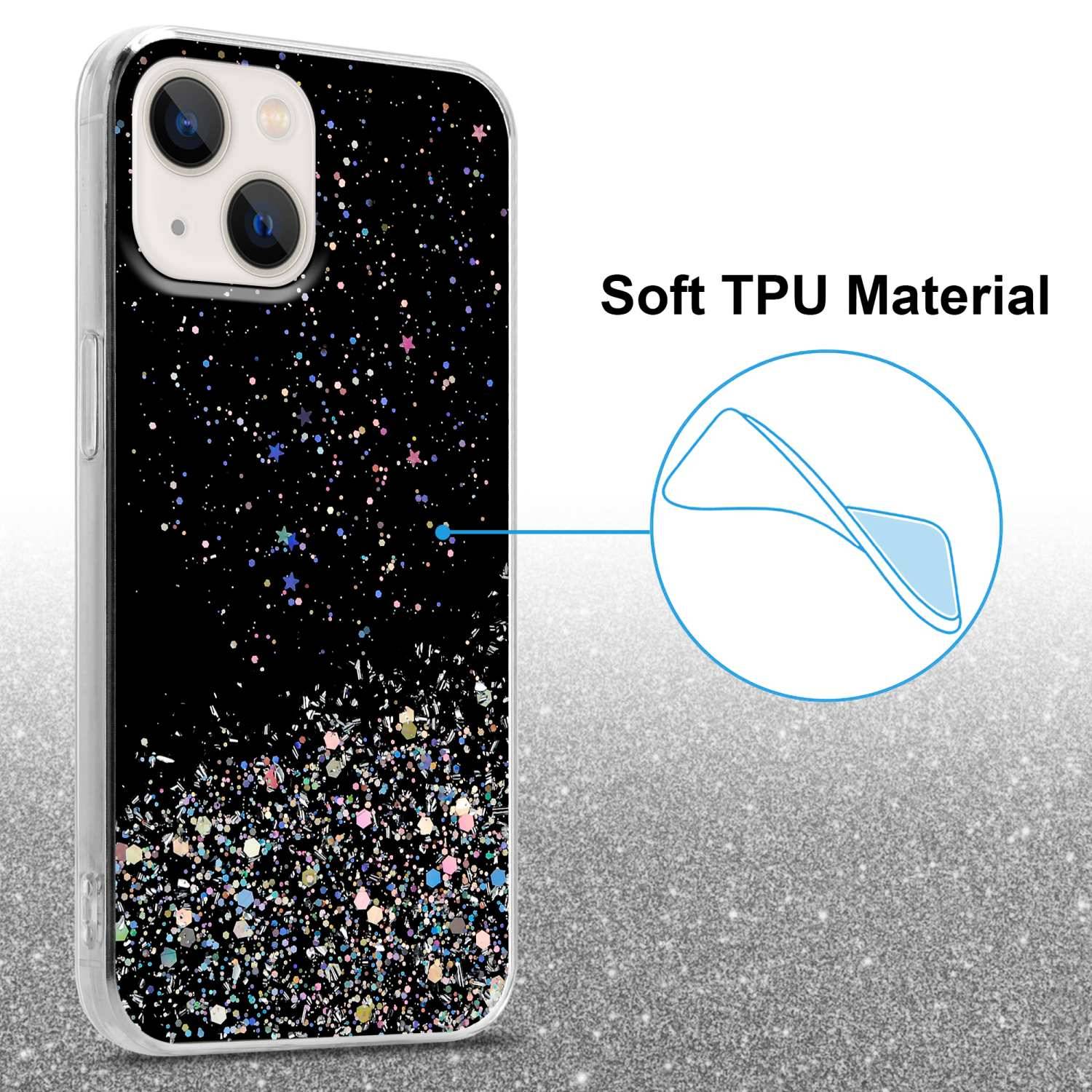 Cadorabo Hülle für Apple iPhone 14 Schutz Hülle in Schwarz Handyhülle TPU Etui Glitter Cover Case Glitzer