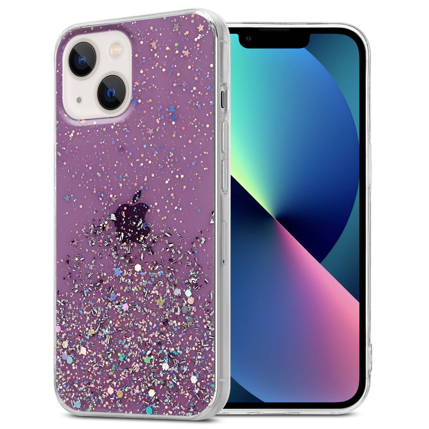 Cadorabo Hülle für Apple iPhone 14 Schutz Hülle in Lila Handyhülle TPU Etui Glitter Cover Case Glitzer