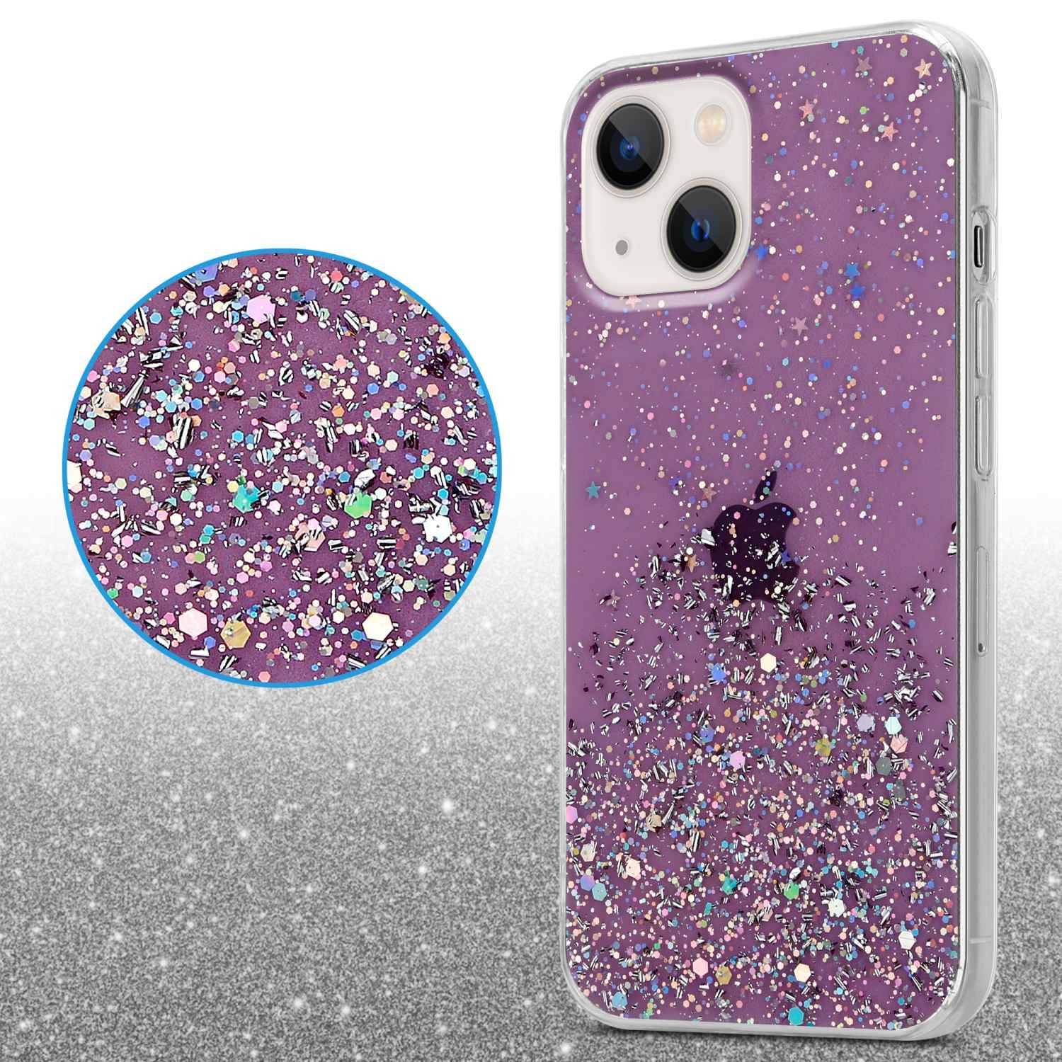 Cadorabo Hülle für Apple iPhone 14 Schutz Hülle in Lila Handyhülle TPU Etui Glitter Cover Case Glitzer