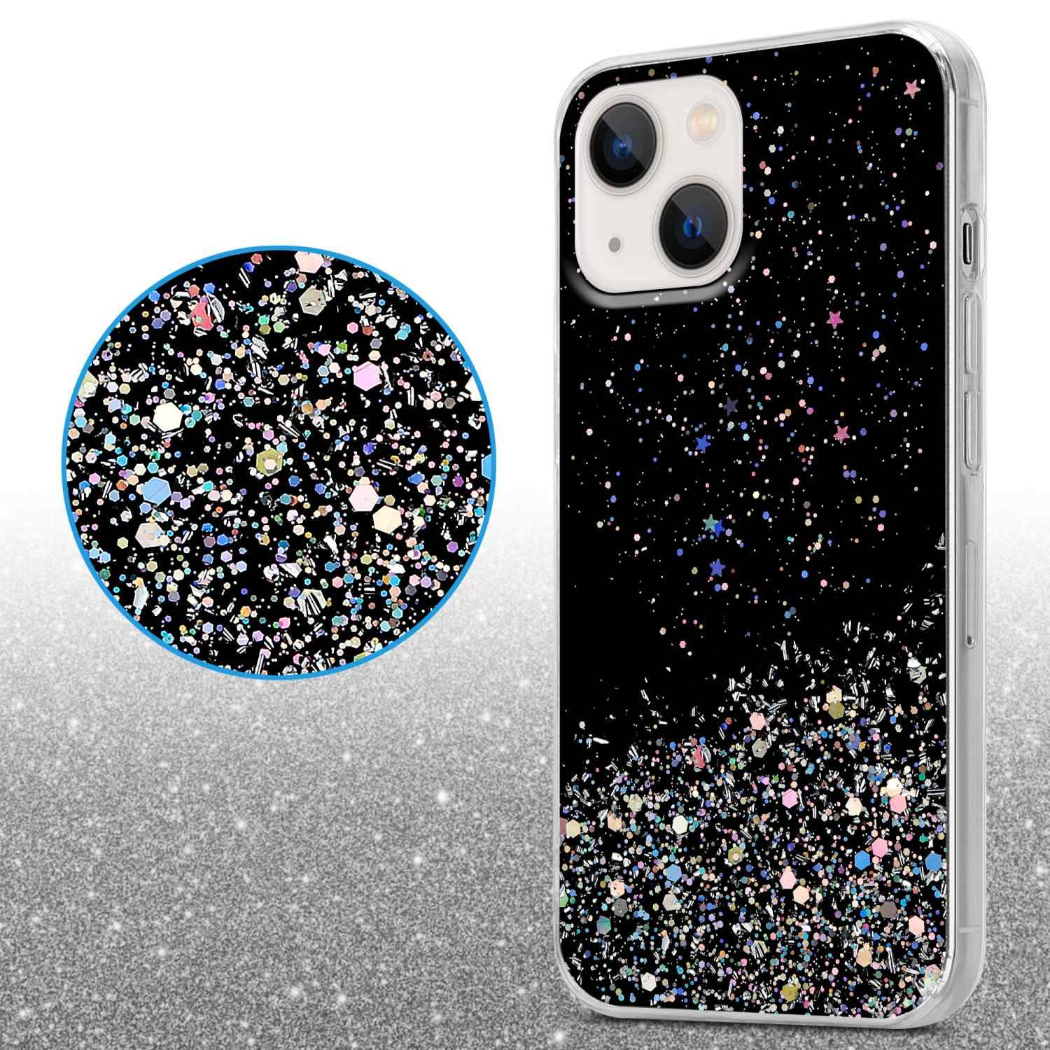 Cadorabo Hülle für Apple iPhone 14 PLUS Schutz Hülle in Schwarz Handyhülle TPU Etui Glitter Cover Case Glitzer