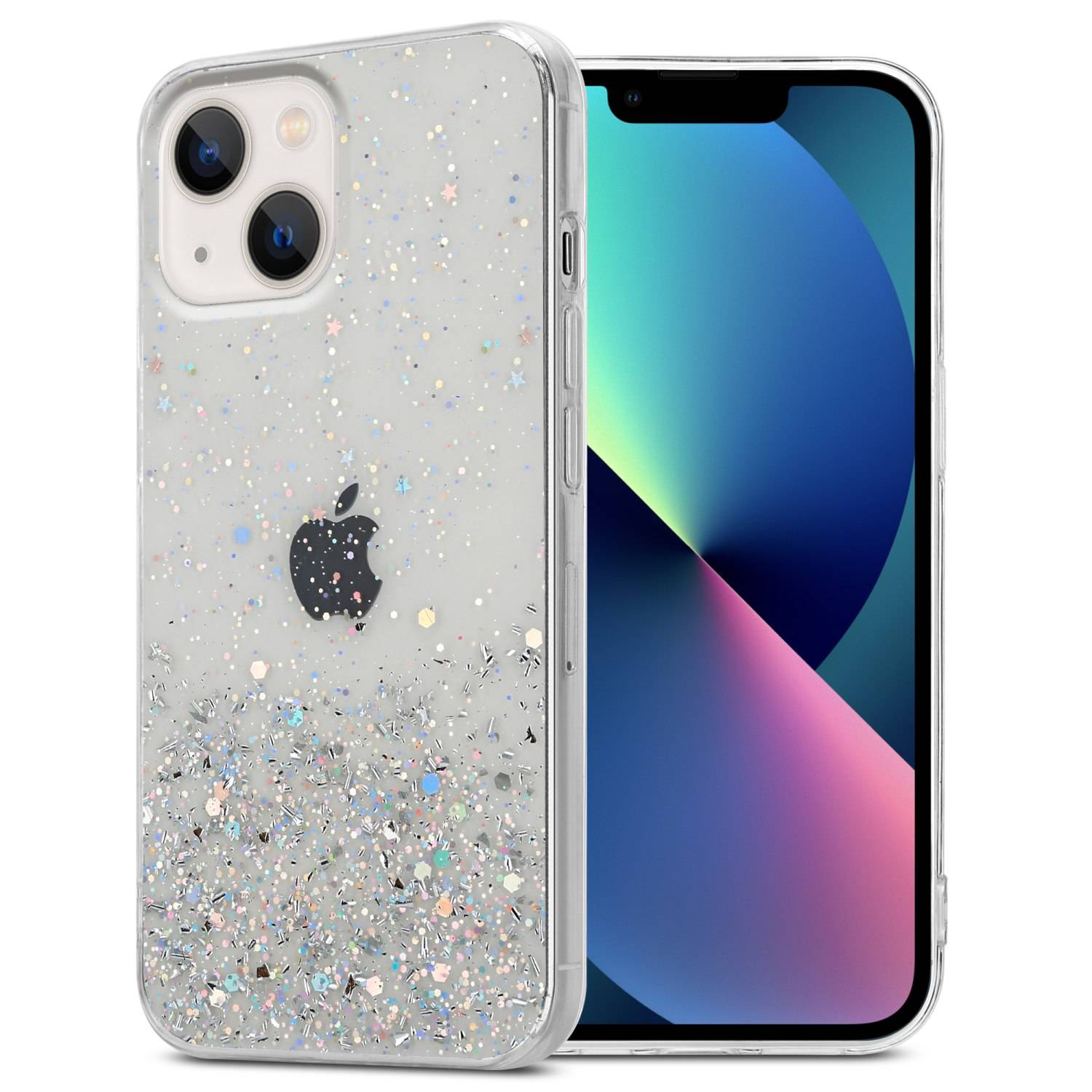 Cadorabo Hülle für Apple iPhone 14 PLUS Schutz Hülle in Transparent Handyhülle TPU Etui Glitter Cover Case Glitzer