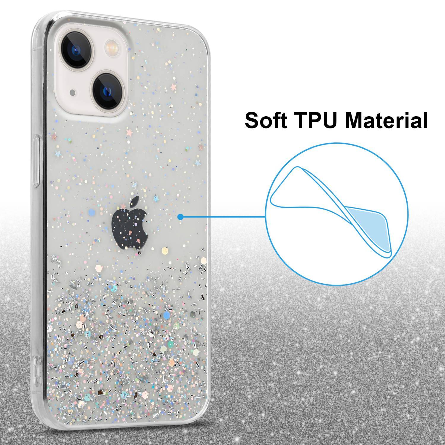 Cadorabo Hülle für Apple iPhone 14 PLUS Schutz Hülle in Transparent Handyhülle TPU Etui Glitter Cover Case Glitzer