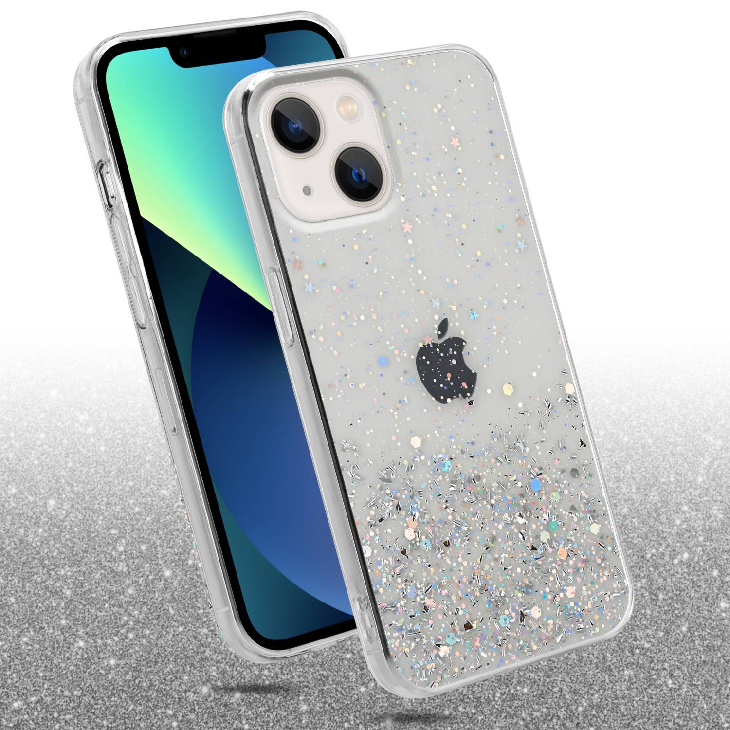 Cadorabo Hülle für Apple iPhone 14 PLUS Schutz Hülle in Transparent Handyhülle TPU Etui Glitter Cover Case Glitzer