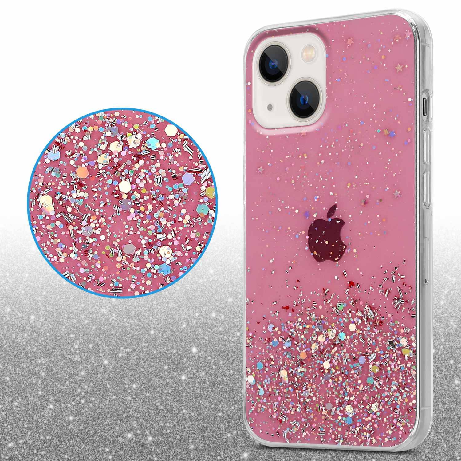 Cadorabo Hülle für Apple iPhone 14 PLUS Schutz Hülle in Rosa Handyhülle TPU Etui Glitter Cover Case Glitzer