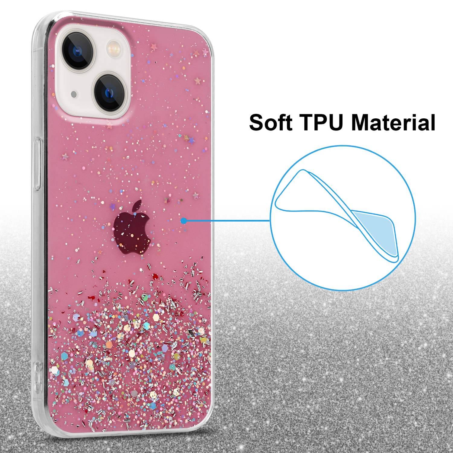 Cadorabo Hülle für Apple iPhone 14 PLUS Schutz Hülle in Rosa Handyhülle TPU Etui Glitter Cover Case Glitzer