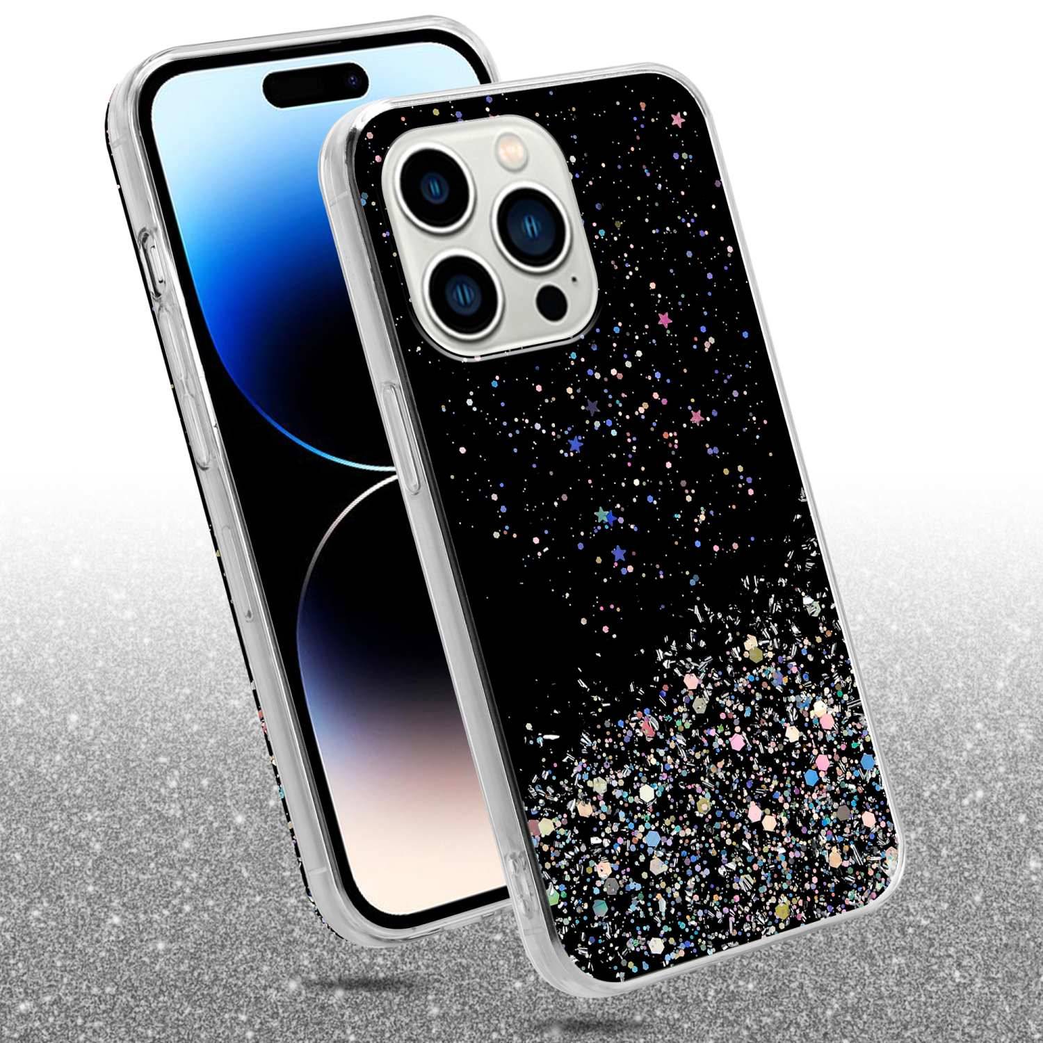 Cadorabo Hülle für Apple iPhone 14 PRO Schutz Hülle in Schwarz Handyhülle TPU Etui Glitter Cover Case Glitzer