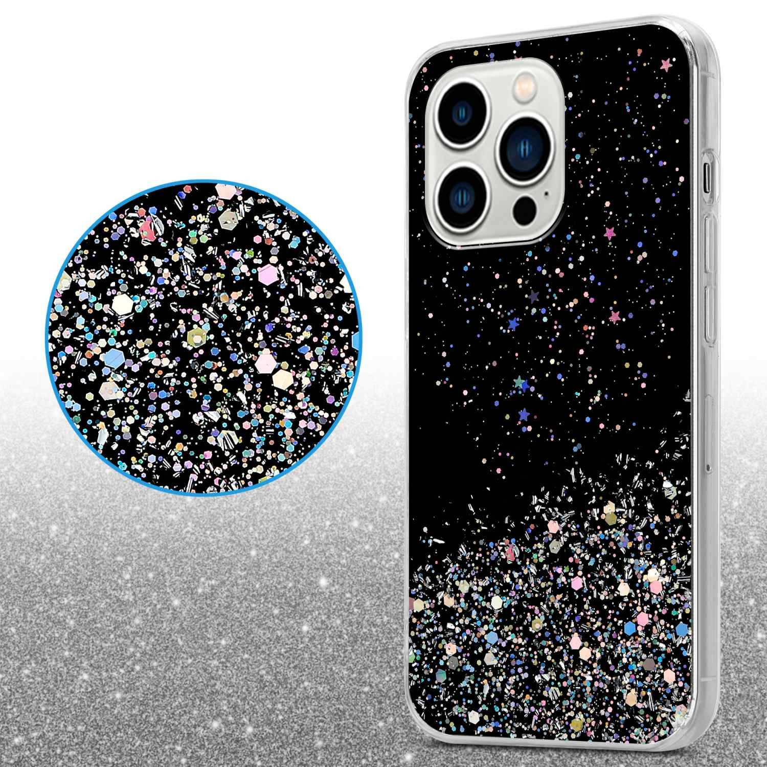 Cadorabo Hülle für Apple iPhone 14 PRO Schutz Hülle in Schwarz Handyhülle TPU Etui Glitter Cover Case Glitzer