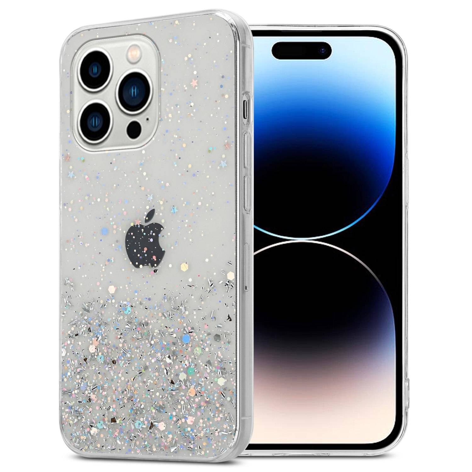 Cadorabo Hülle für Apple iPhone 14 PRO Schutz Hülle in Transparent Handyhülle TPU Etui Glitter Cover Case Glitzer