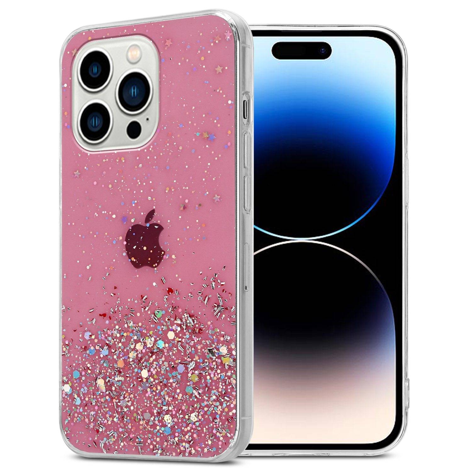 Cadorabo Hülle für Apple iPhone 14 PRO Schutz Hülle in Rosa Handyhülle TPU Etui Glitter Cover Case Glitzer