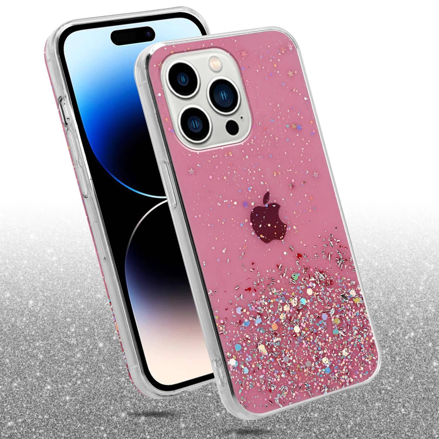 Cadorabo Hülle für Apple iPhone 14 PRO Schutz Hülle in Rosa Handyhülle TPU Etui Glitter Cover Case Glitzer