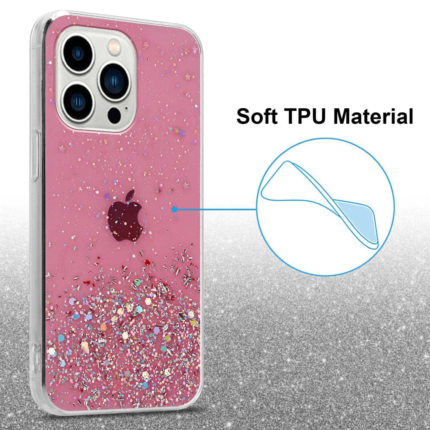 Cadorabo Hülle für Apple iPhone 14 PRO Schutz Hülle in Rosa Handyhülle TPU Etui Glitter Cover Case Glitzer