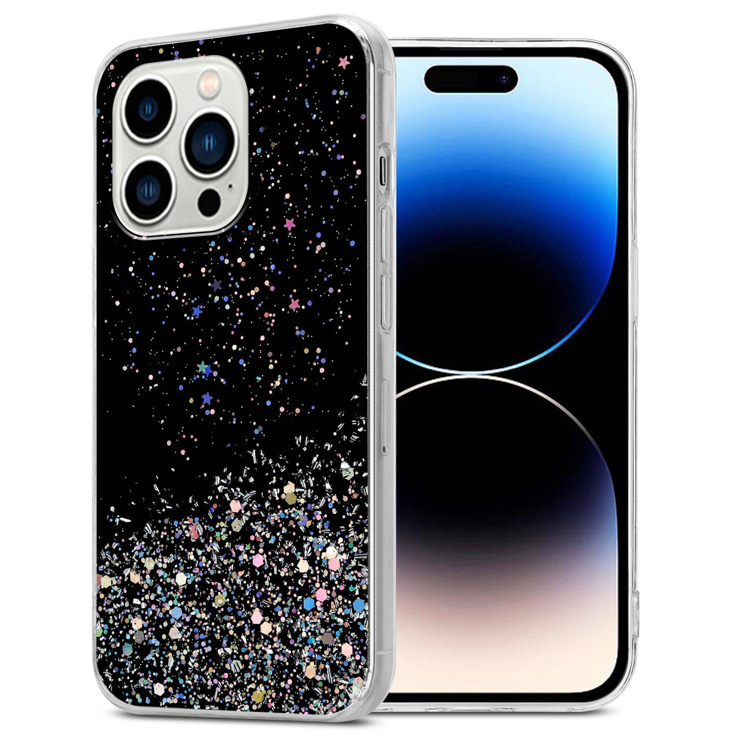 Cadorabo Hülle für Apple iPhone 14 PRO MAX Schutz Hülle in Schwarz Handyhülle TPU Etui Glitter Cover Case Glitzer