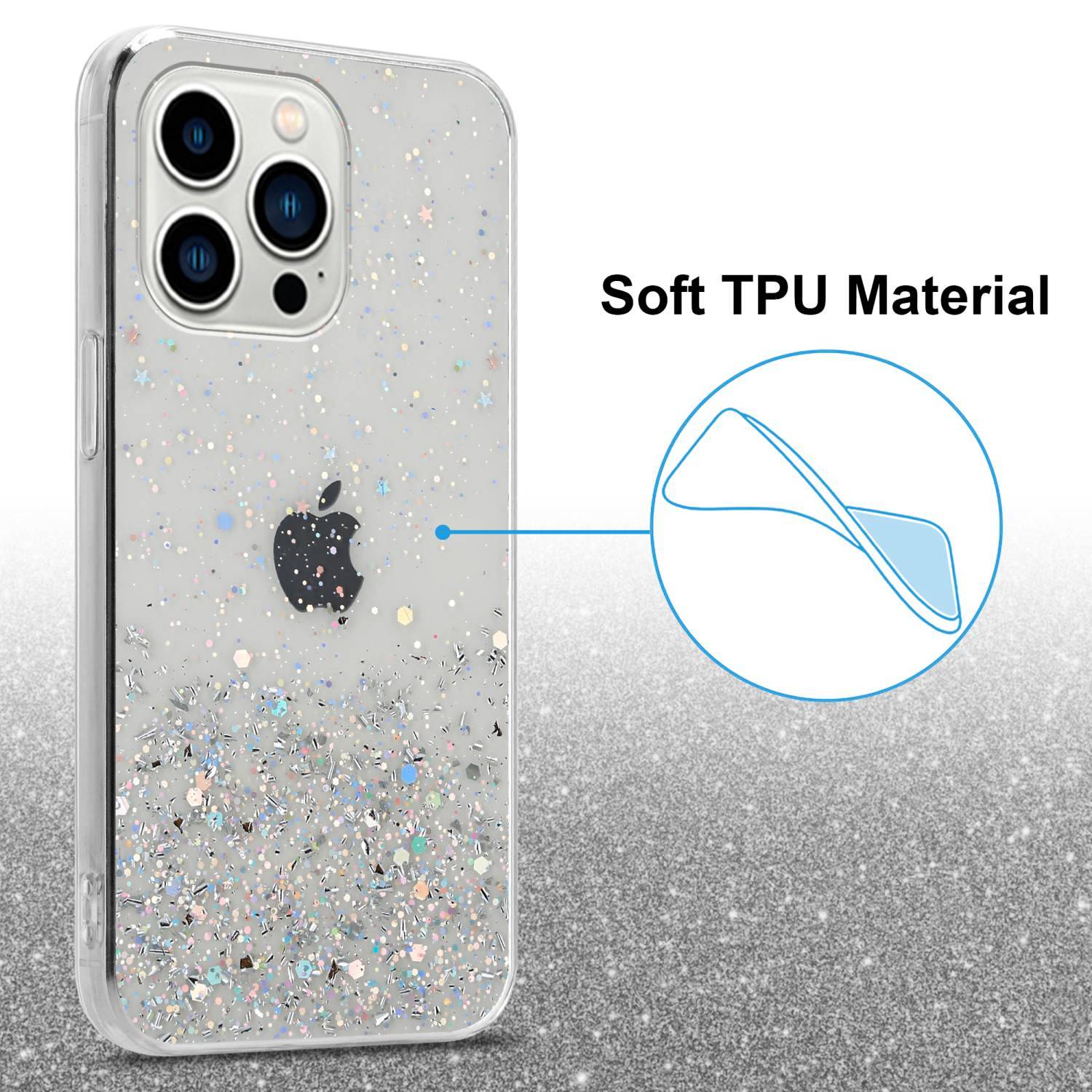 Cadorabo Hülle für Apple iPhone 14 PRO MAX Schutz Hülle in Transparent Handyhülle TPU Etui Glitter Cover Case Glitzer