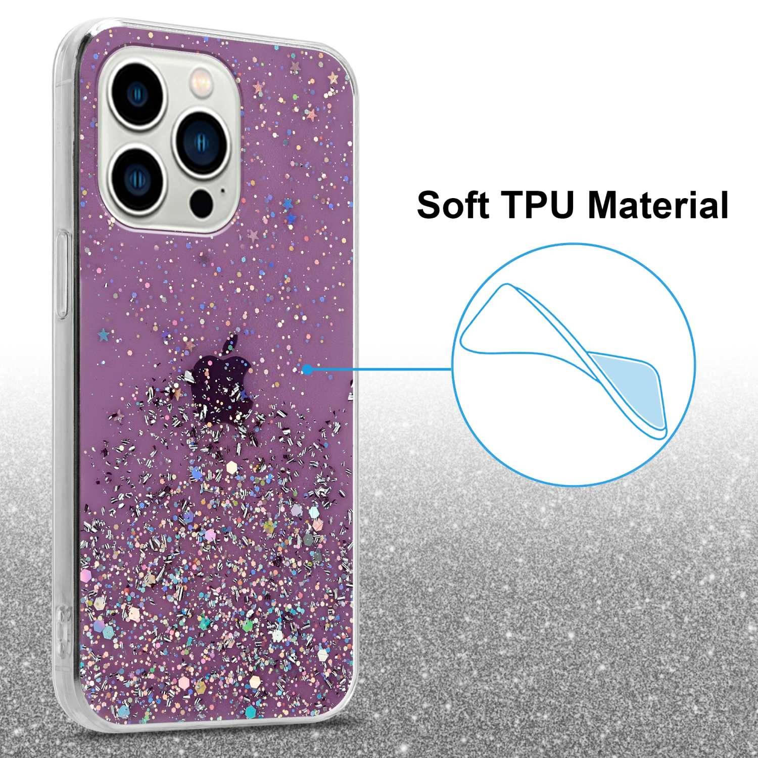 Cadorabo Hülle für Apple iPhone 14 PRO MAX Schutz Hülle in Lila Handyhülle TPU Etui Glitter Cover Case Glitzer