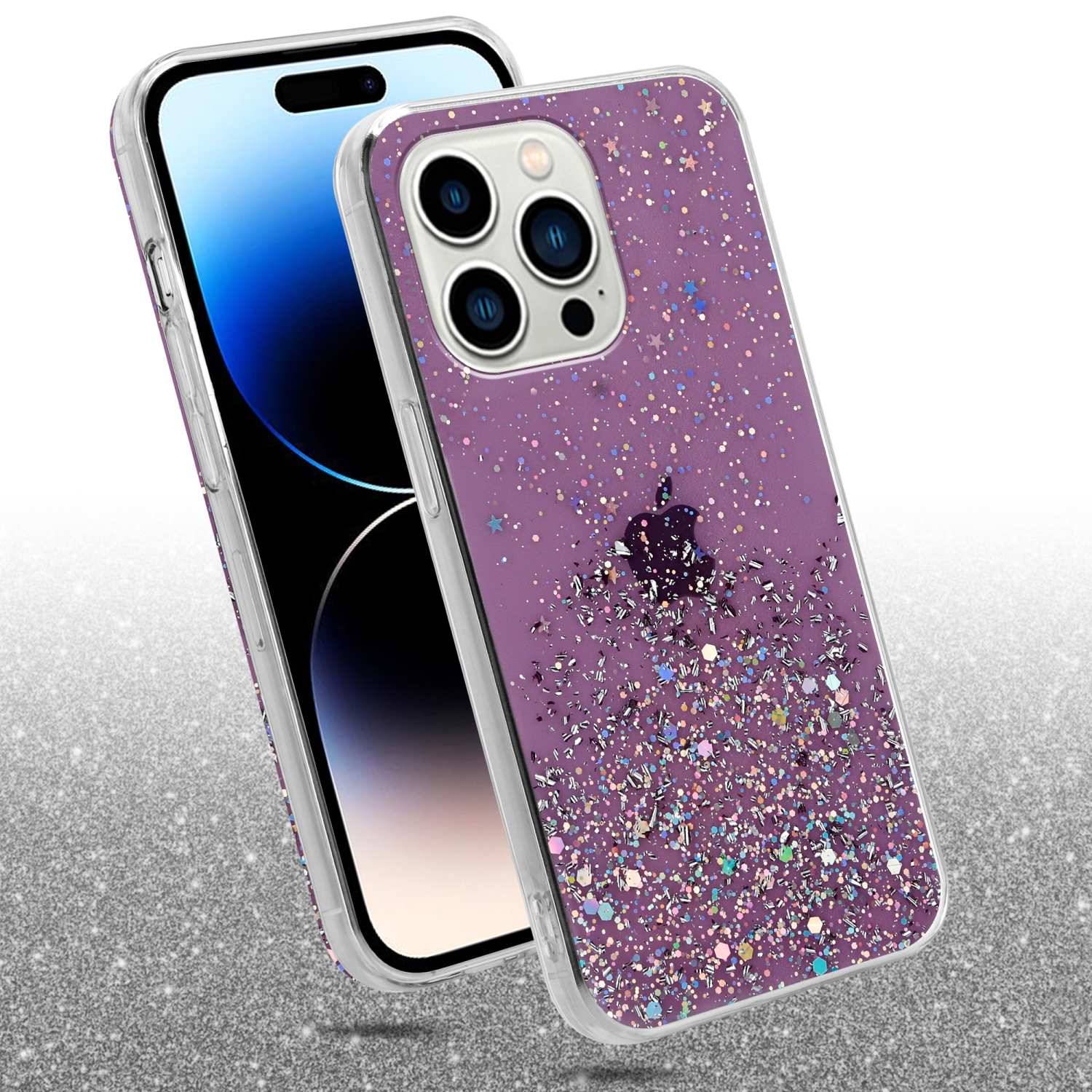 Cadorabo Hülle für Apple iPhone 14 PRO MAX Schutz Hülle in Lila Handyhülle TPU Etui Glitter Cover Case Glitzer