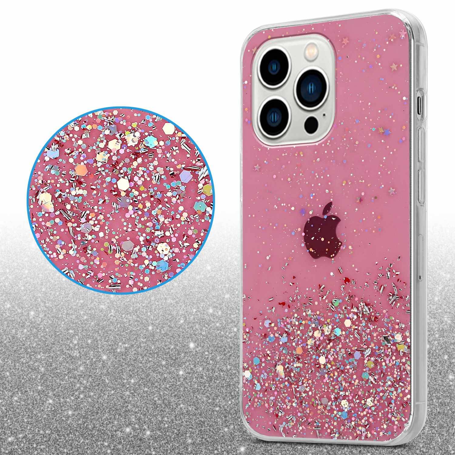 Cadorabo Hülle für Apple iPhone 14 PRO MAX Schutz Hülle in Rosa Handyhülle TPU Etui Glitter Cover Case Glitzer
