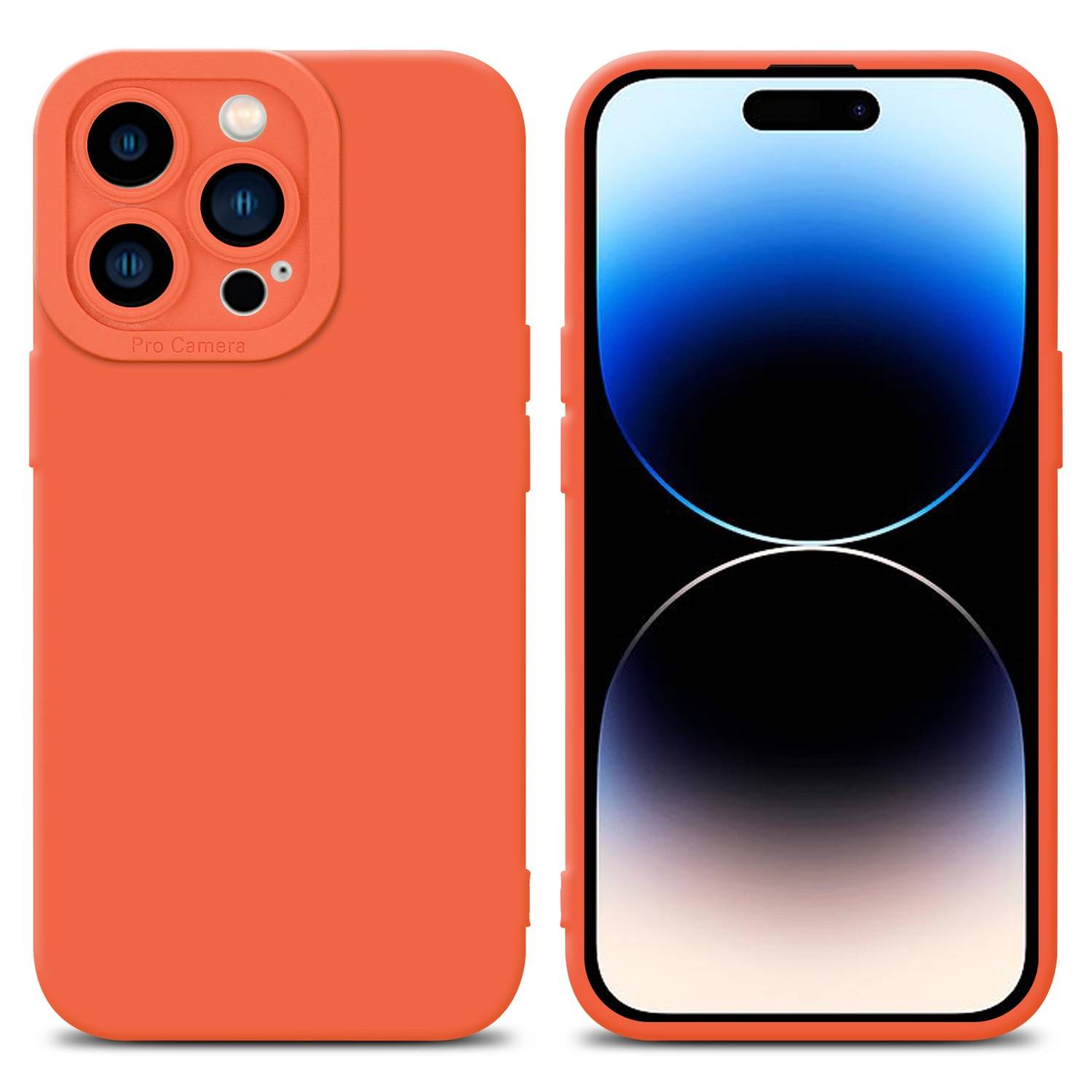 Cadorabo Hülle für Apple iPhone 14 PRO Schutz Hülle in Orange TPU Silikon Etui Case Handyhülle