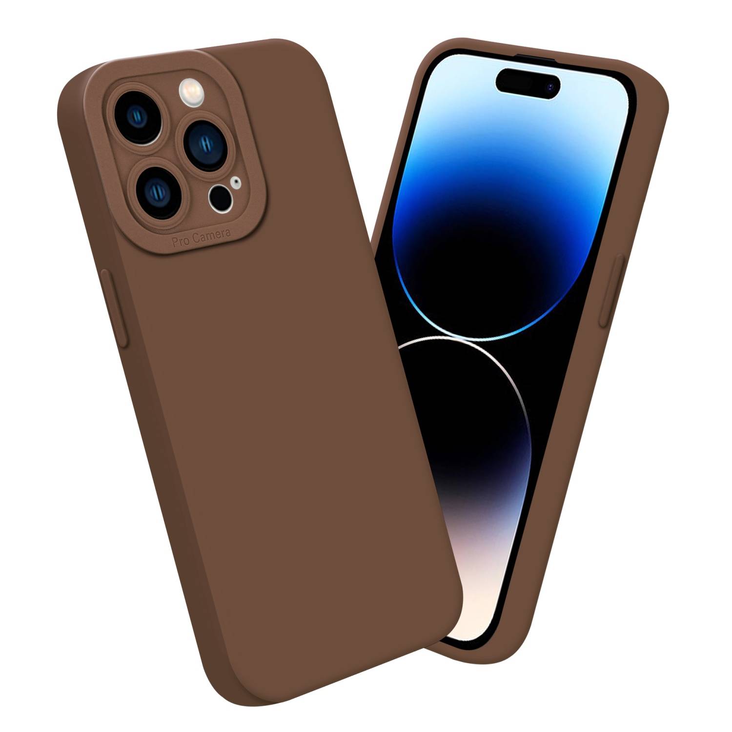 Cadorabo Hülle für Apple iPhone 14 PRO Schutz Hülle in Braun TPU Silikon Etui Case Handyhülle