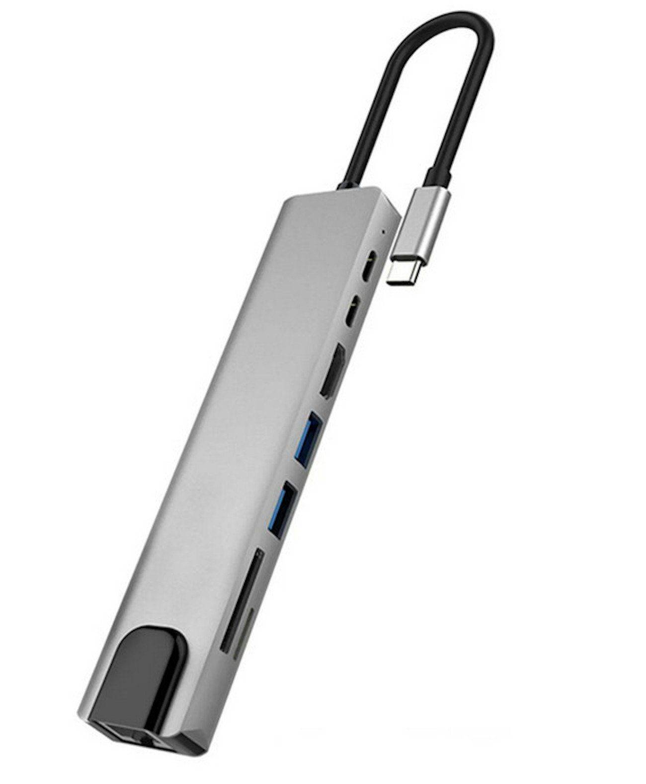 ENGELMANN TypC-Hub-8 | USB-C zu HDMI, RJ45, SD-Karte, USB Typ-A