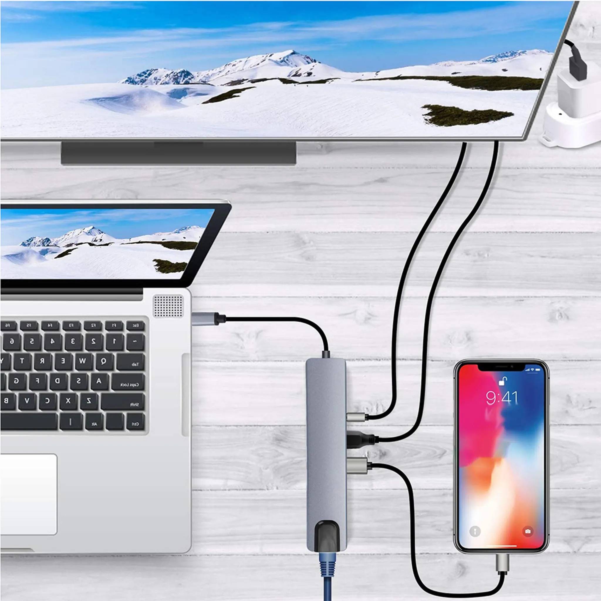 ENGELMANN TypC-Hub-8 | USB-C zu HDMI, RJ45, SD-Karte, USB Typ-A
