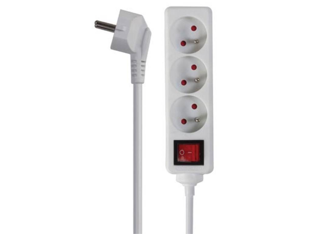 Perel Steckdosenleiste mit Schalter, 3 Steckdosen Typ E, Kabel 1.5 m, 3G1.5, Innenbereich, Weiß