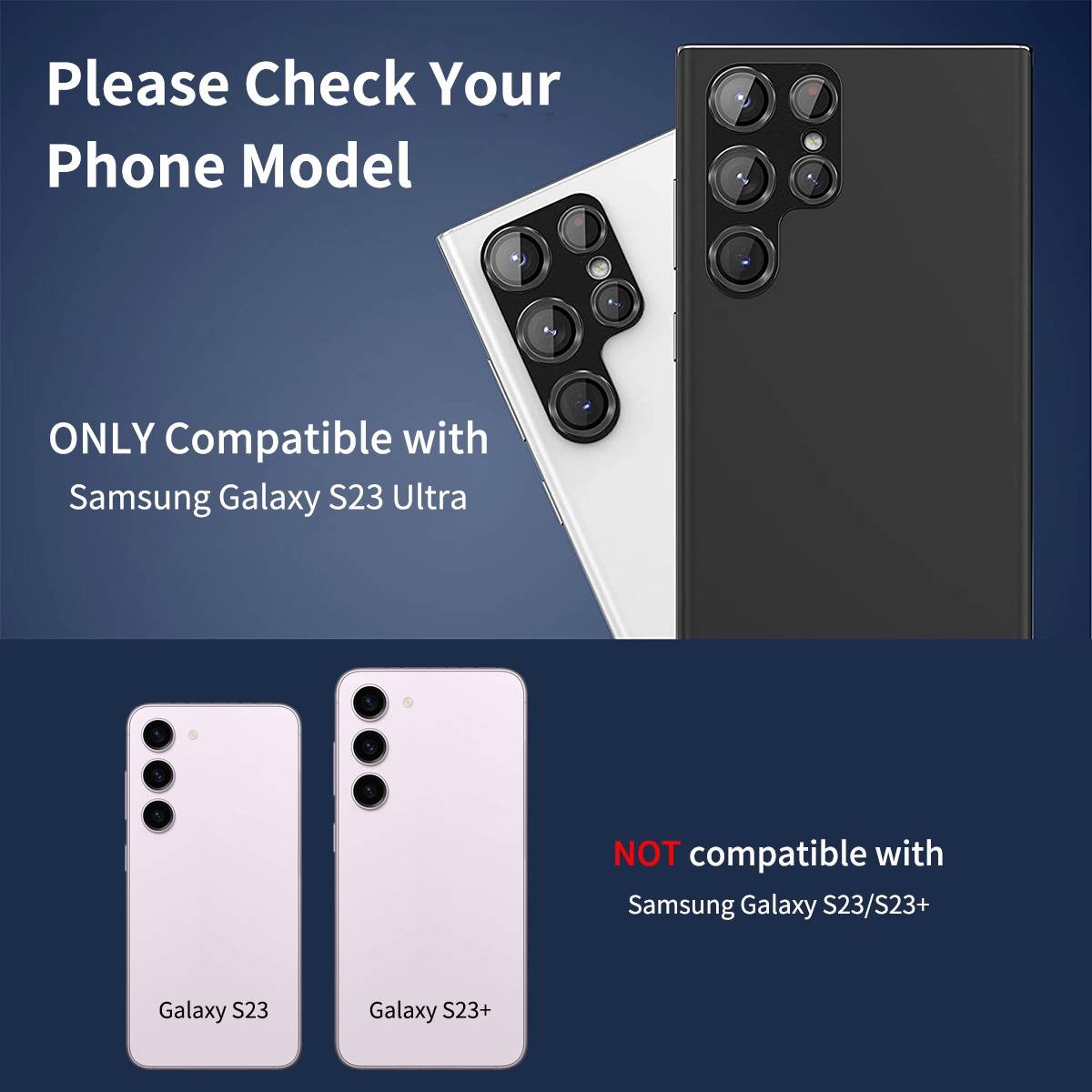 Für Samsung Galaxy S23 / S23 Plus Back Kamera Aluminiumlegierung Schutz H9 Hart Glas Cover Schwarz Neu
