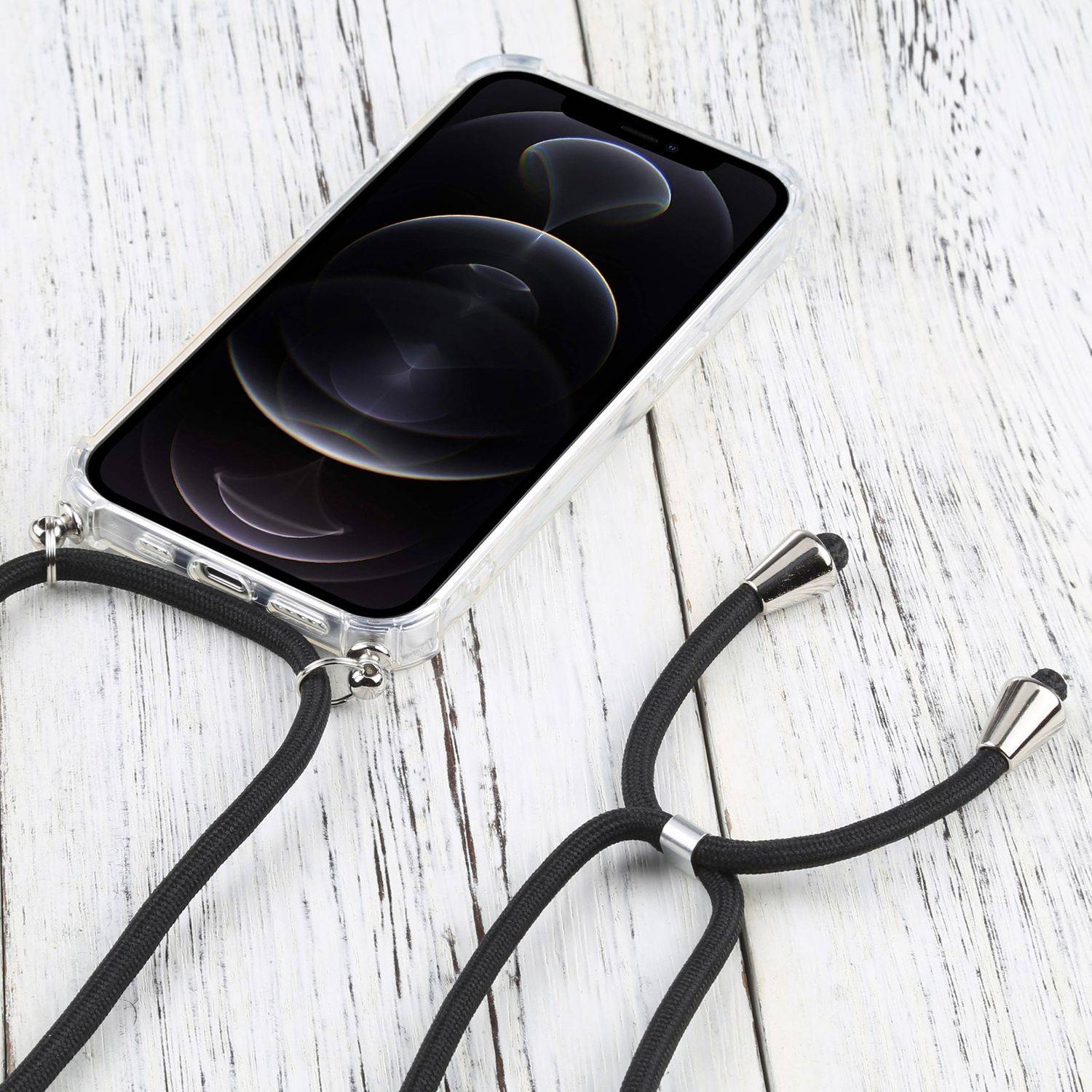 Hülle kompatibel mit Apple iPhone 13 Pro Kunststoff Handykette Cover - Case Handyhülle Schwarz