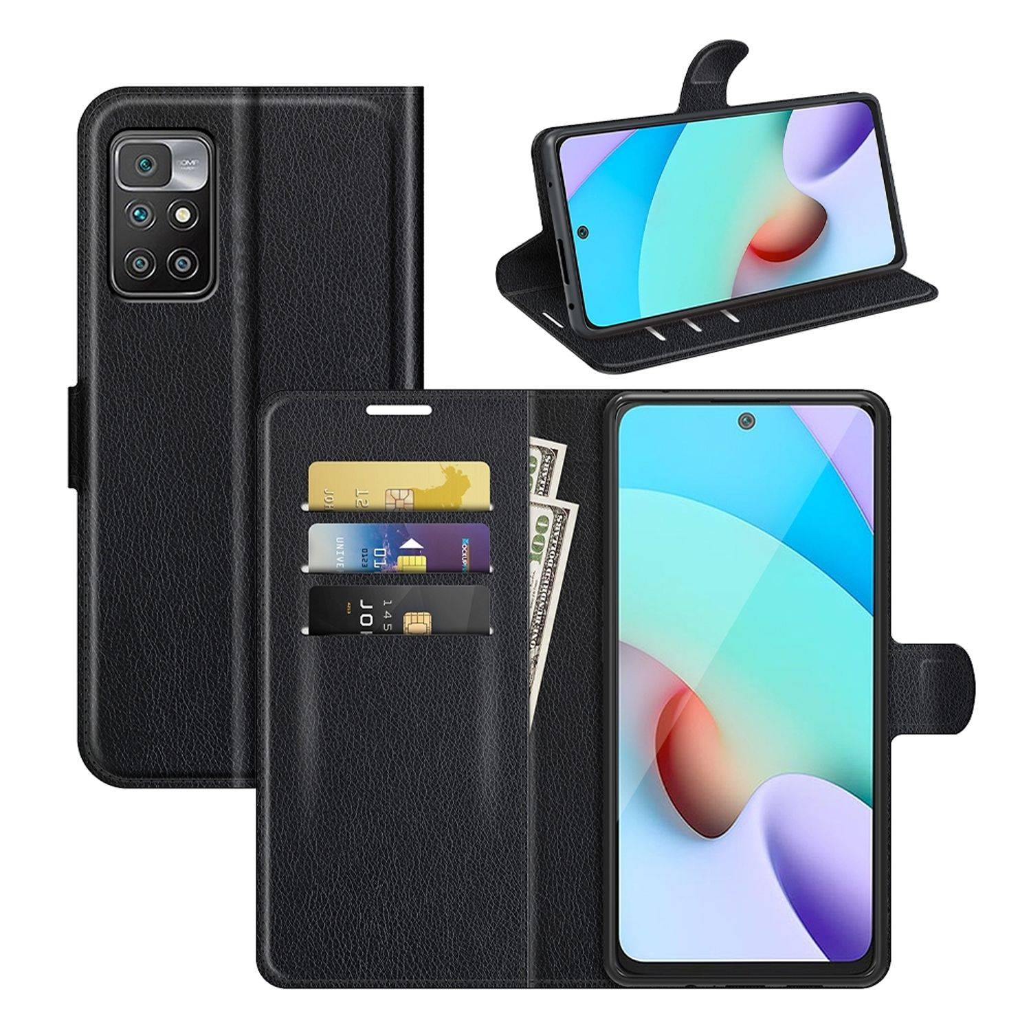 Hülle kompatibel mit Xiaomi Redmi 10 Kunstleder Handyhülle - Handy Case Schwarz