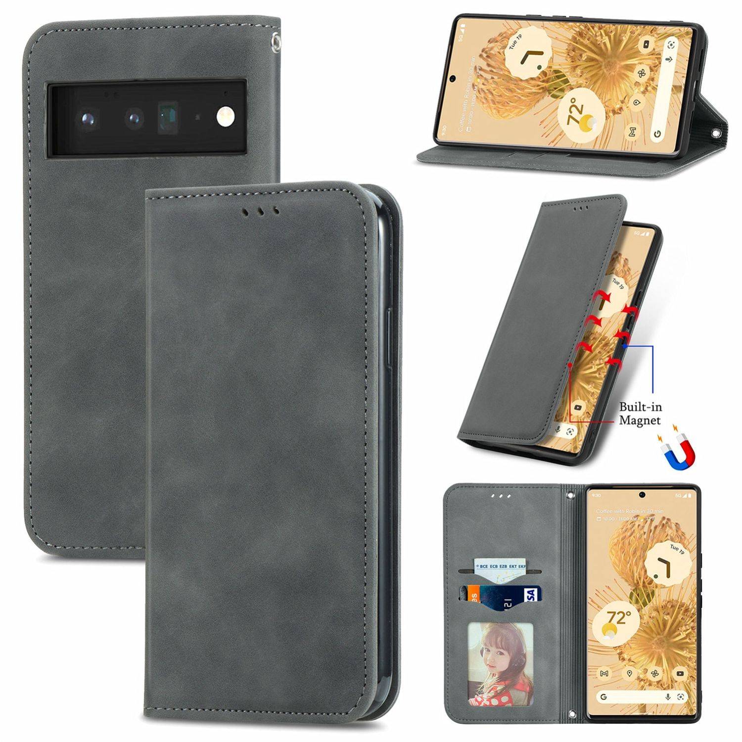 Hülle kompatibel mit Google Pixel 6 Pro Kunstleder Handyhülle - Handy Case Grau