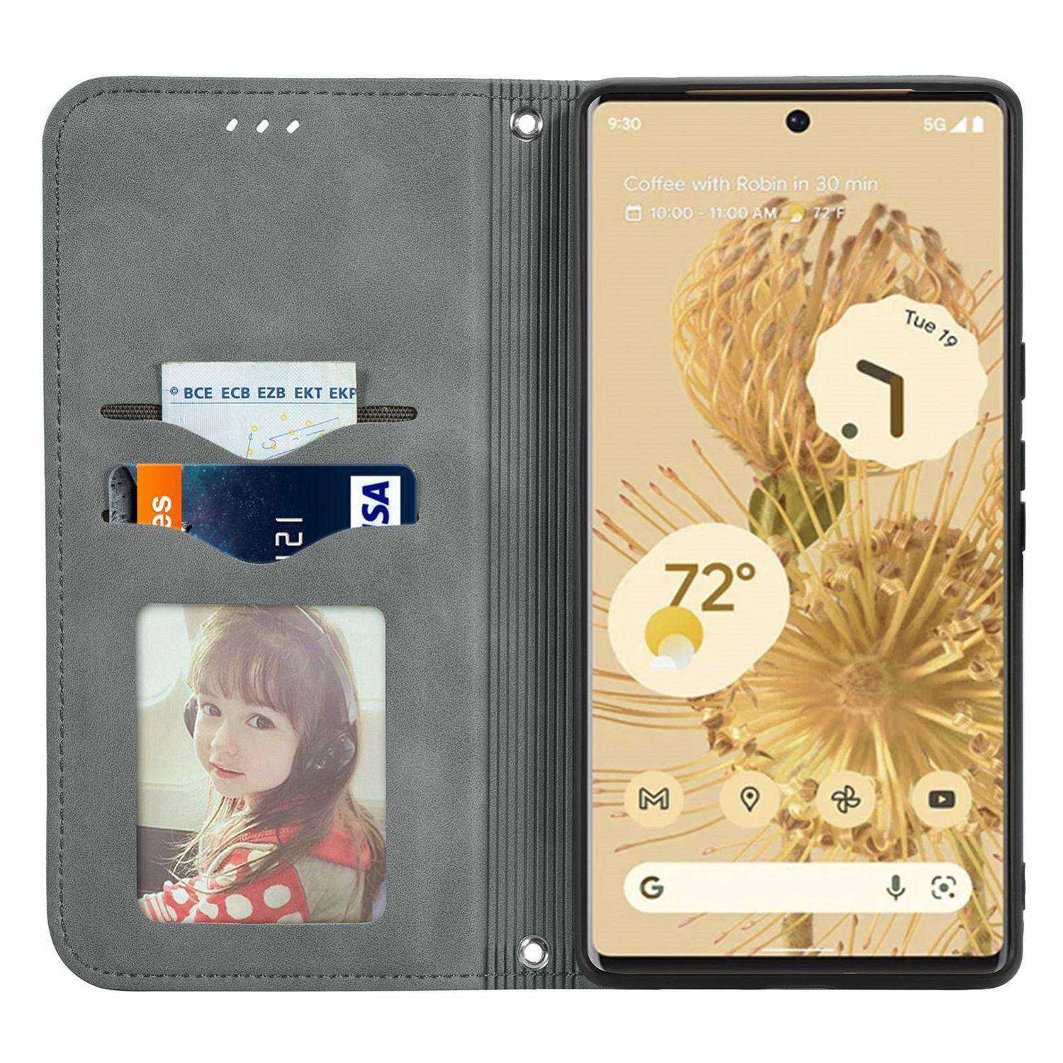 Hülle kompatibel mit Google Pixel 6 Pro Kunstleder Handyhülle - Handy Case Grau