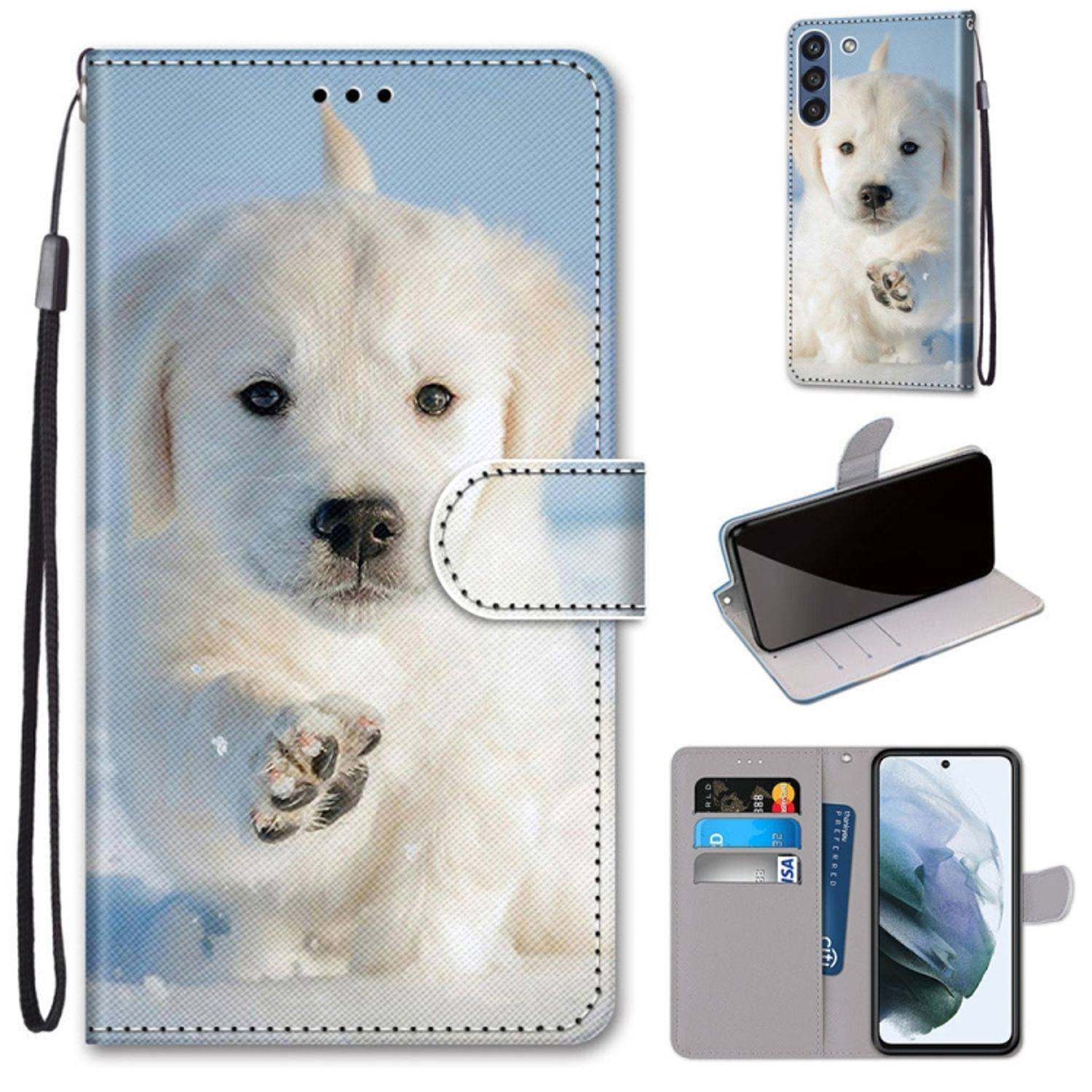 Hülle kompatibel mit Samsung Galaxy S21 FE Kunstleder Handyhülle - Handy Case Schnee-Welpe