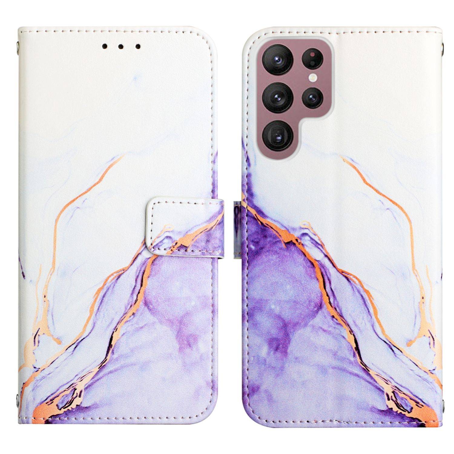 Hülle kompatibel mit Samsung Galaxy S22 Ultra 5G Kunstleder Handyhülle - Handy Case Weiß Lila