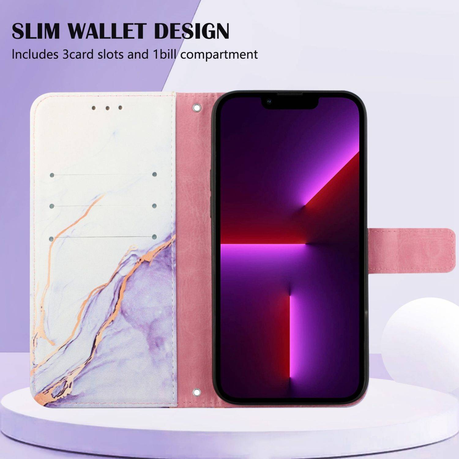 Hülle kompatibel mit Samsung Galaxy S22 Ultra 5G Kunstleder Handyhülle - Handy Case Weiß Lila