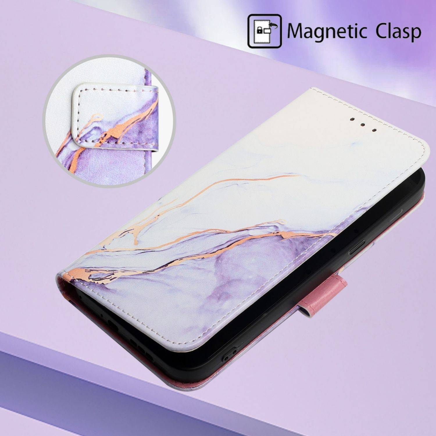 Hülle kompatibel mit Samsung Galaxy S22 Ultra 5G Kunstleder Handyhülle - Handy Case Weiß Lila