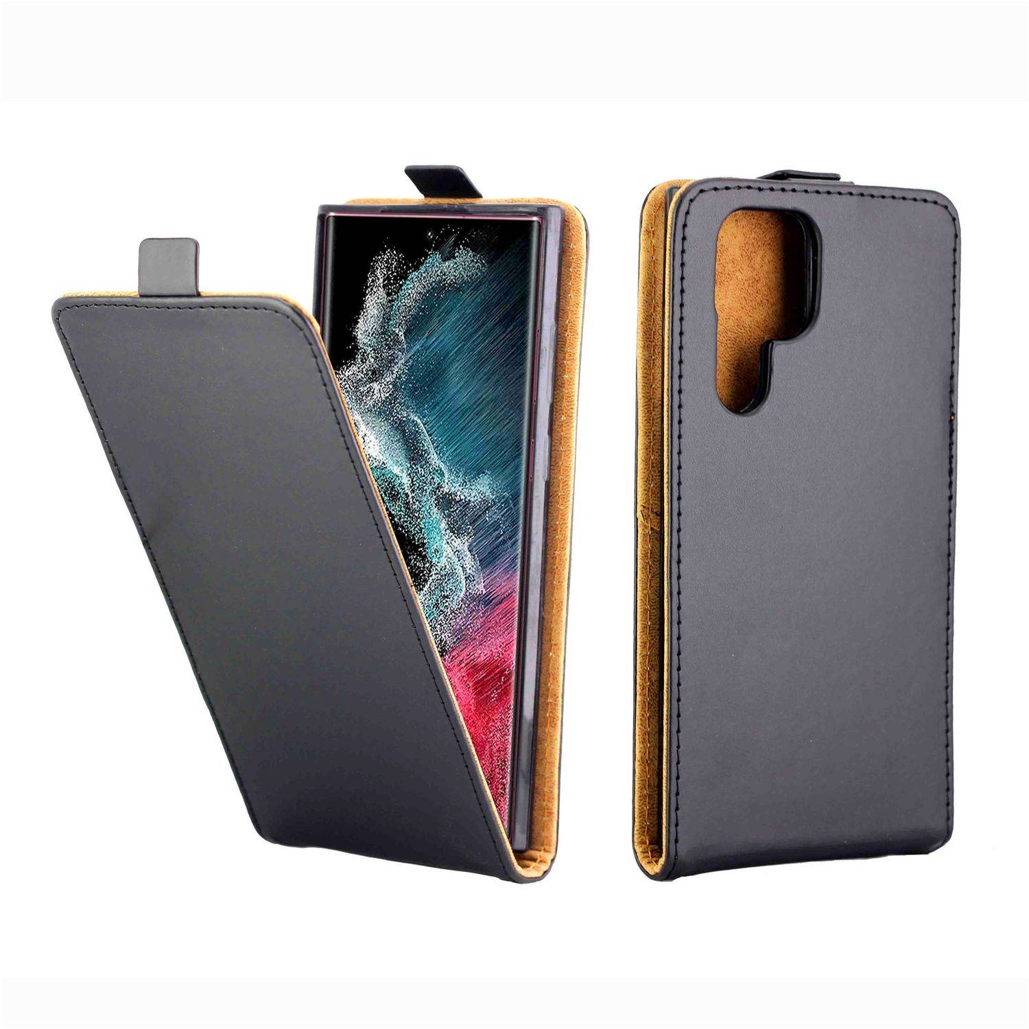 Hülle kompatibel mit Samsung Galaxy S22 Ultra 5G Kunstleder Handyhülle - Handy Case Schwarz