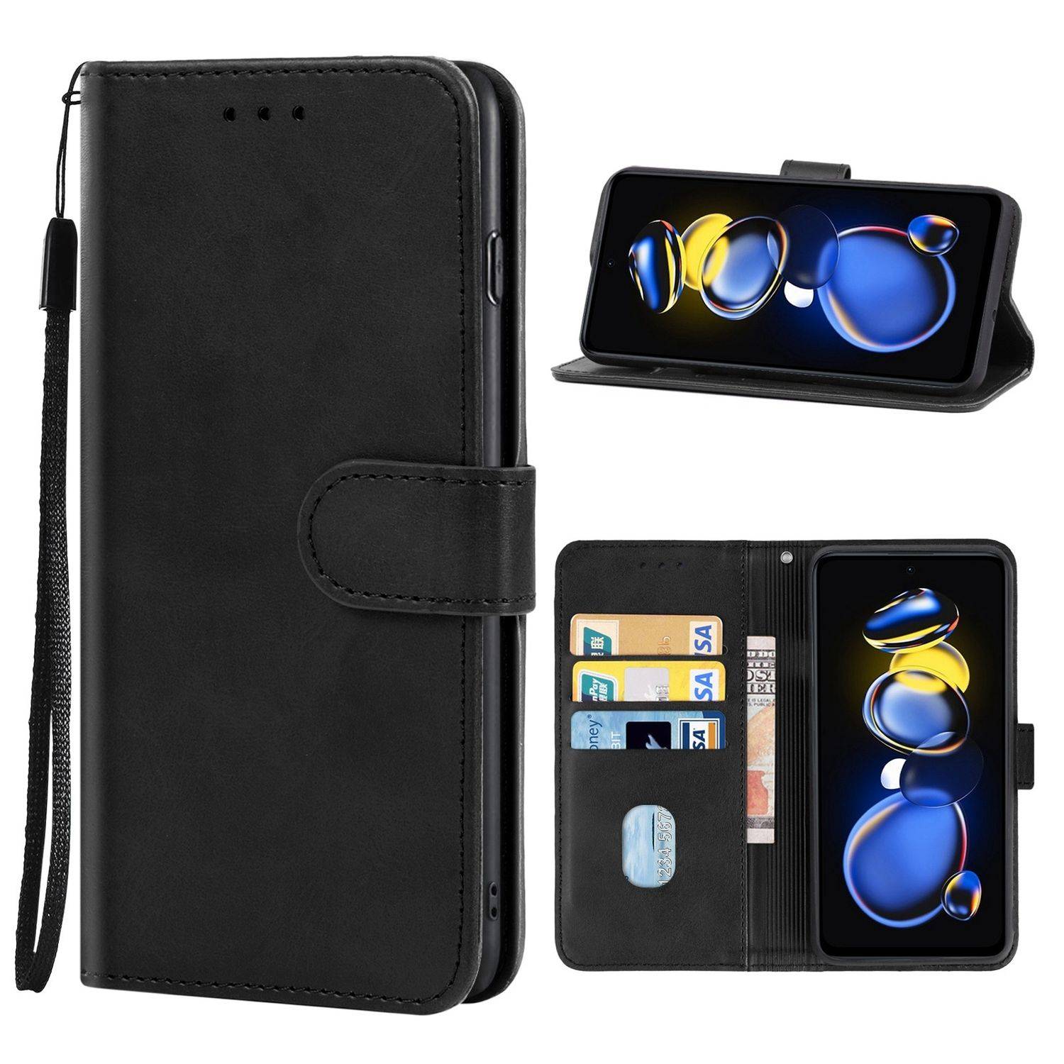 Hülle kompatibel mit Xiaomi Redmi Note11T Pro 5G Kunstleder Handyhülle - Handy Case Schwarz