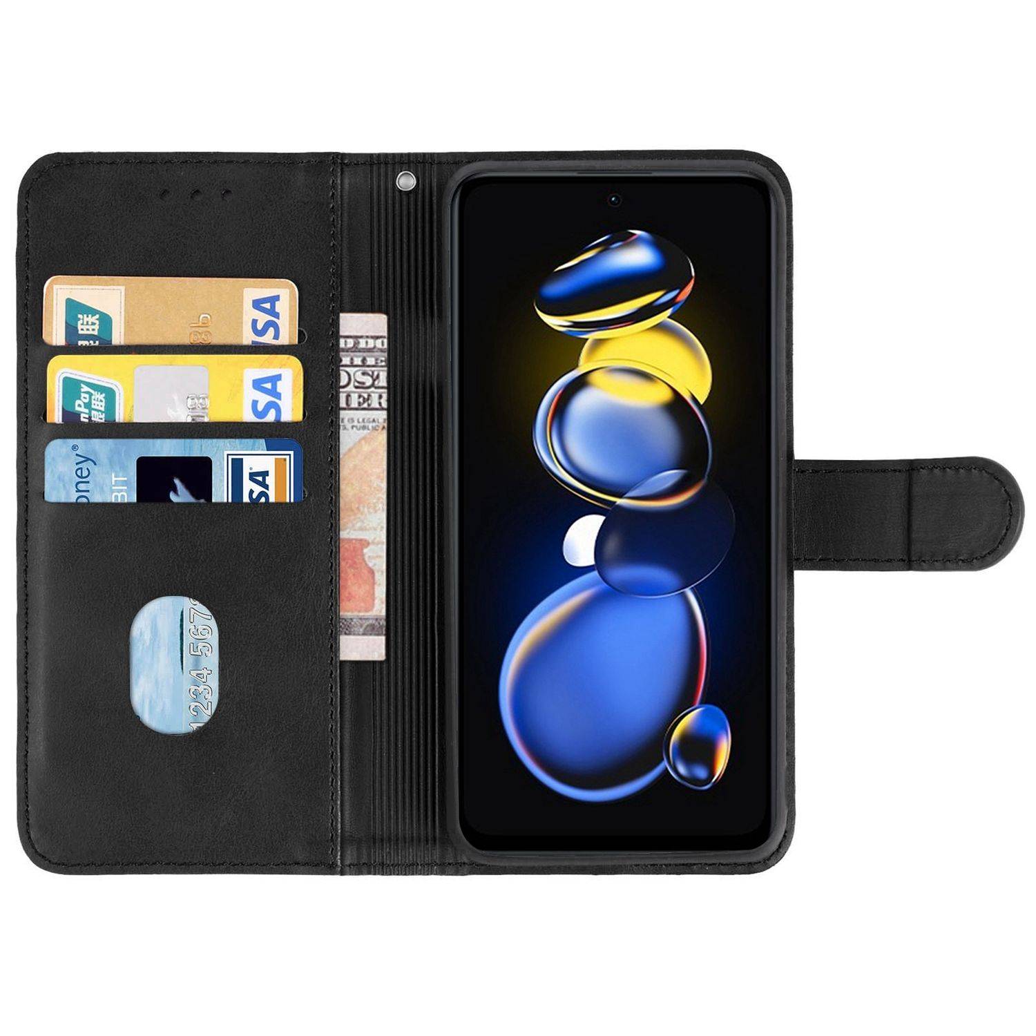Hülle kompatibel mit Xiaomi Redmi Note11T Pro 5G Kunstleder Handyhülle - Handy Case Schwarz