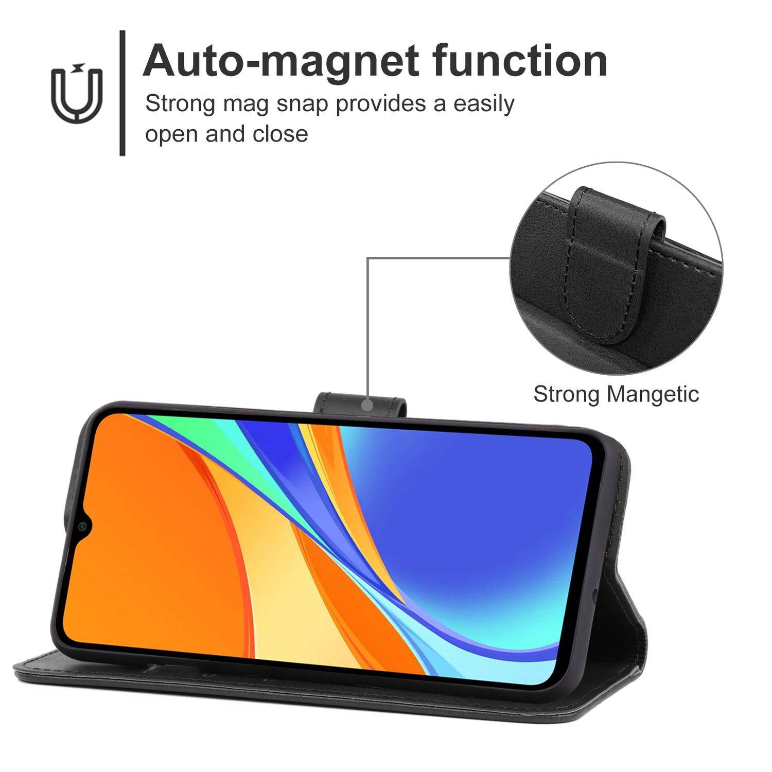 Hülle kompatibel mit Xiaomi Redmi 10A / Redmi 9C Kunstleder Handyhülle - Handy Case Schwarz