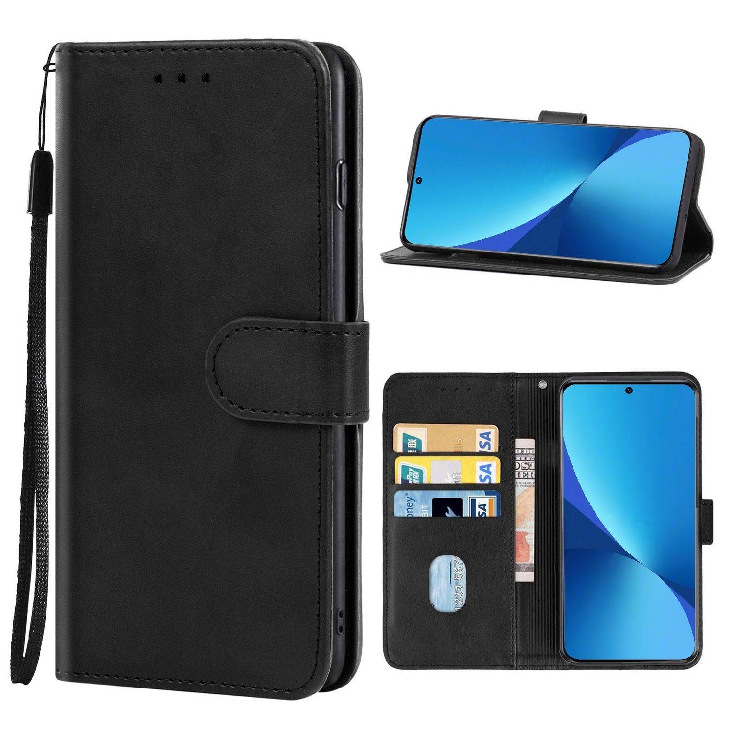 Hülle kompatibel mit Xiaomi 12 Pro Kunstleder Handyhülle - Handy Case Schwarz