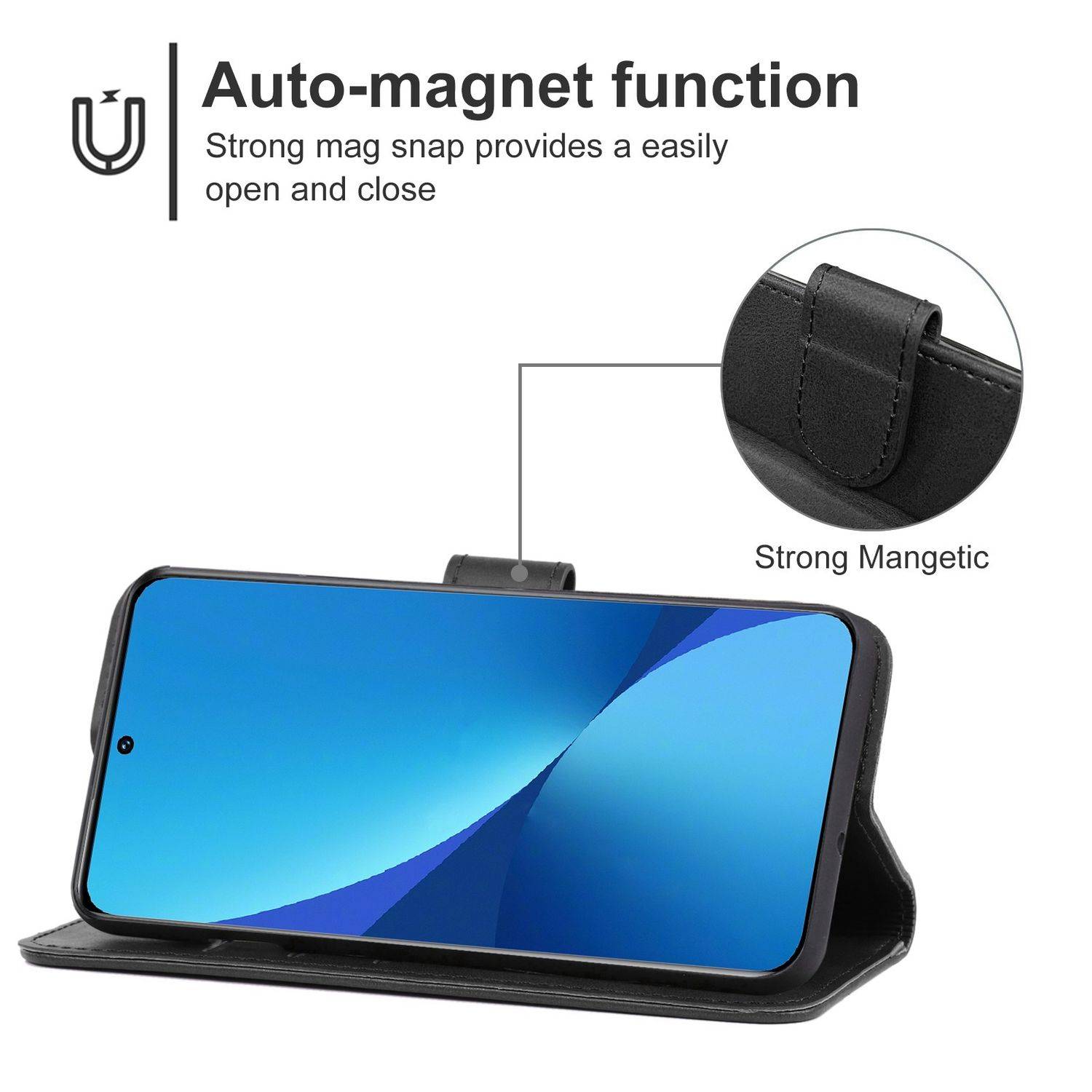 Hülle kompatibel mit Xiaomi 12 Pro Kunstleder Handyhülle - Handy Case Schwarz