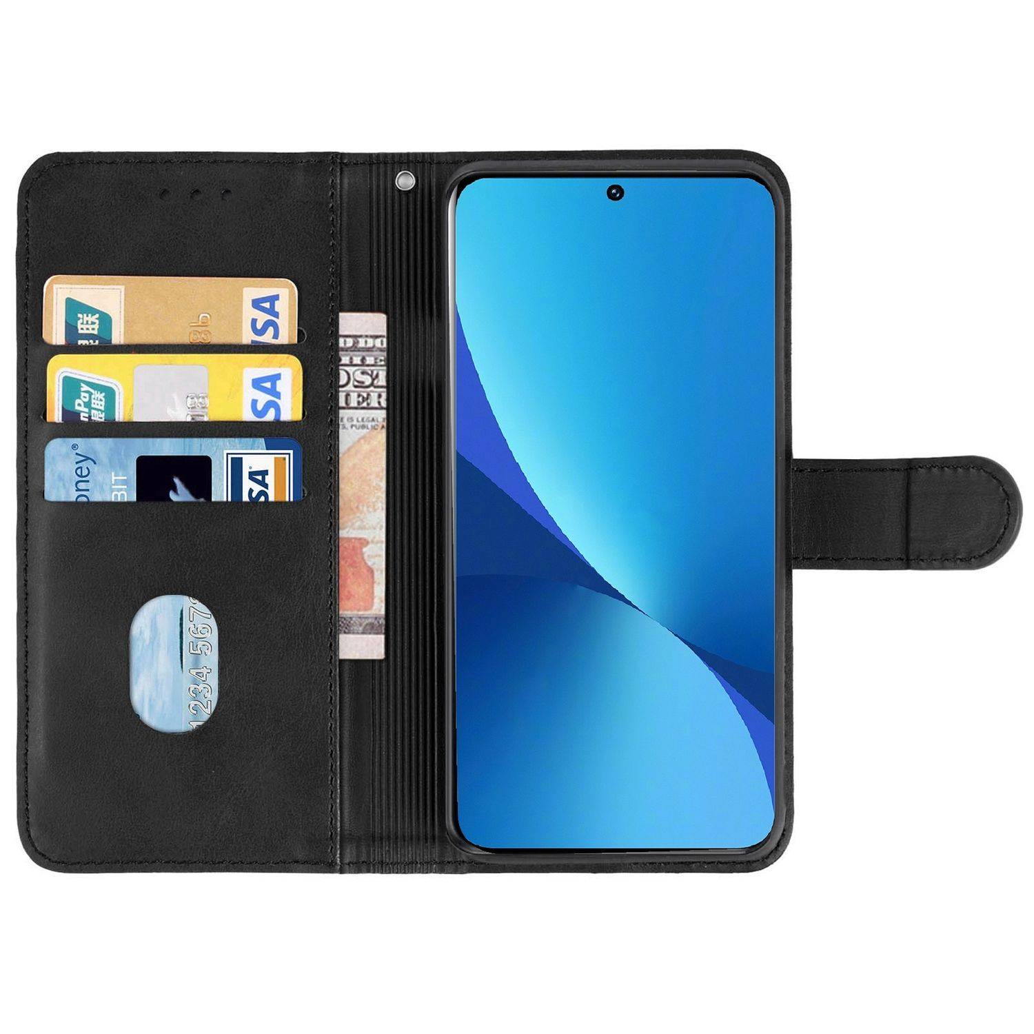 Hülle kompatibel mit Xiaomi 12 Pro Kunstleder Handyhülle - Handy Case Schwarz