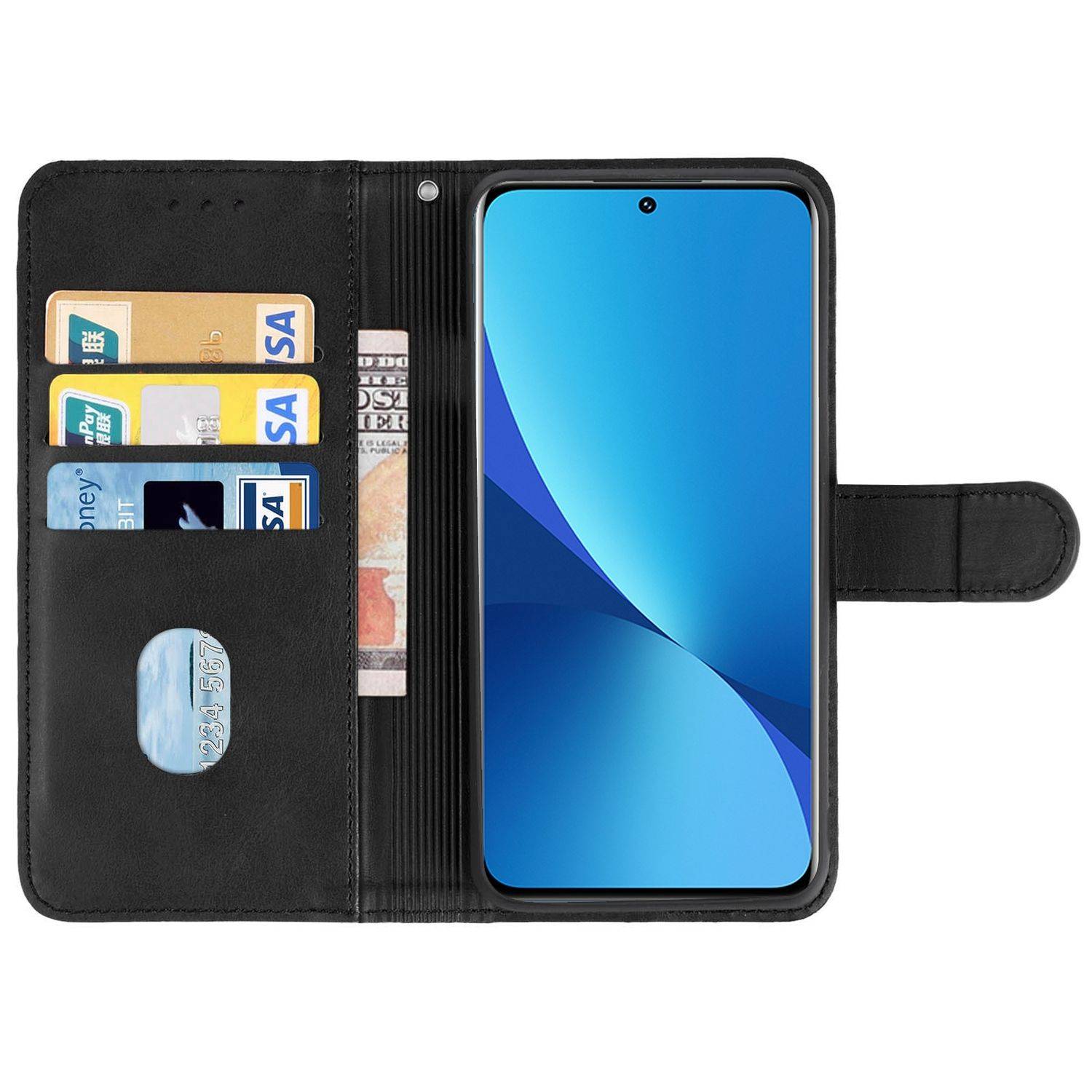 Hülle kompatibel mit Xiaomi 12 / 12X Kunstleder Handyhülle - Handy Case Schwarz