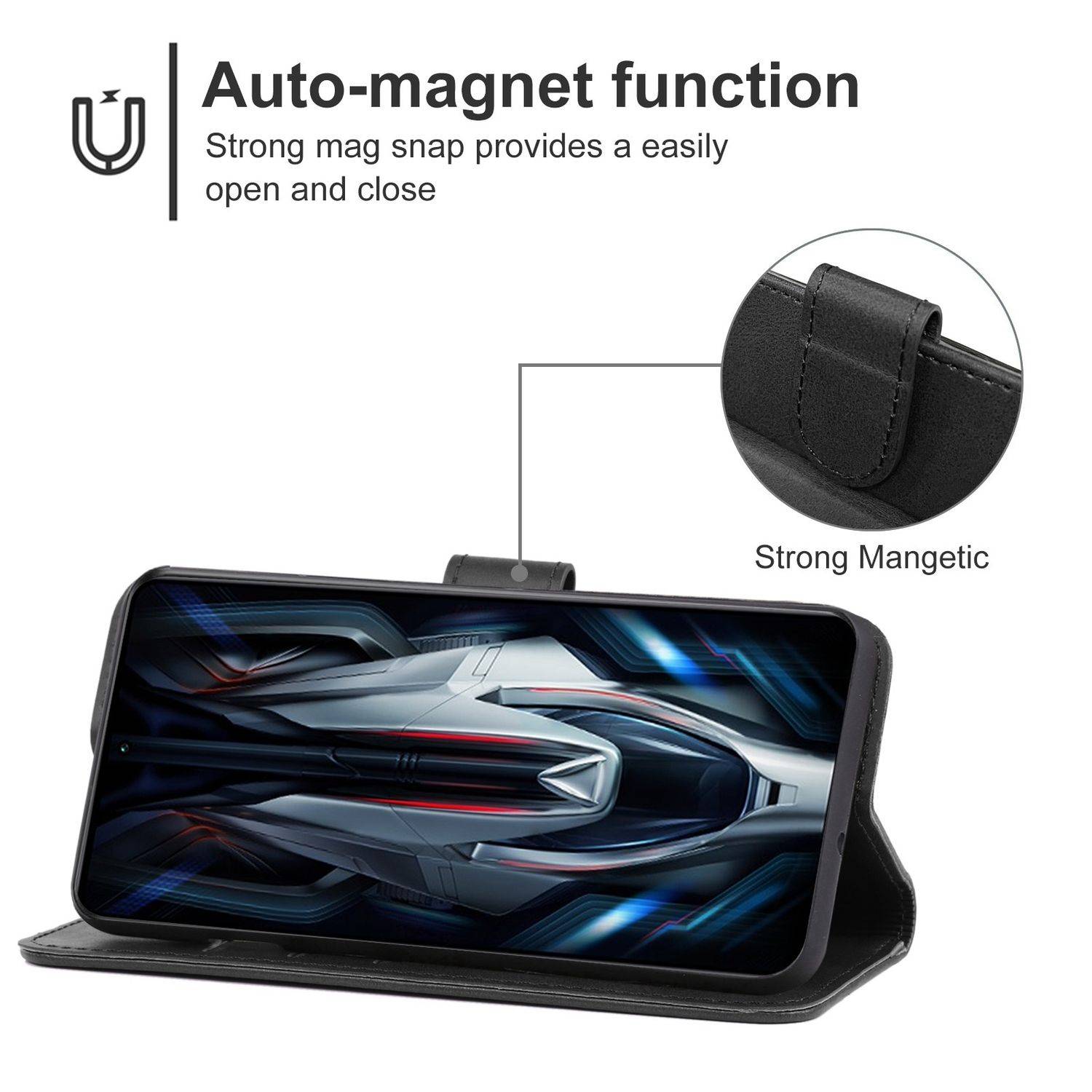 Hülle kompatibel mit Xiaomi Redmi K50 Gaming Kunstleder Handyhülle - Handy Case Schwarz