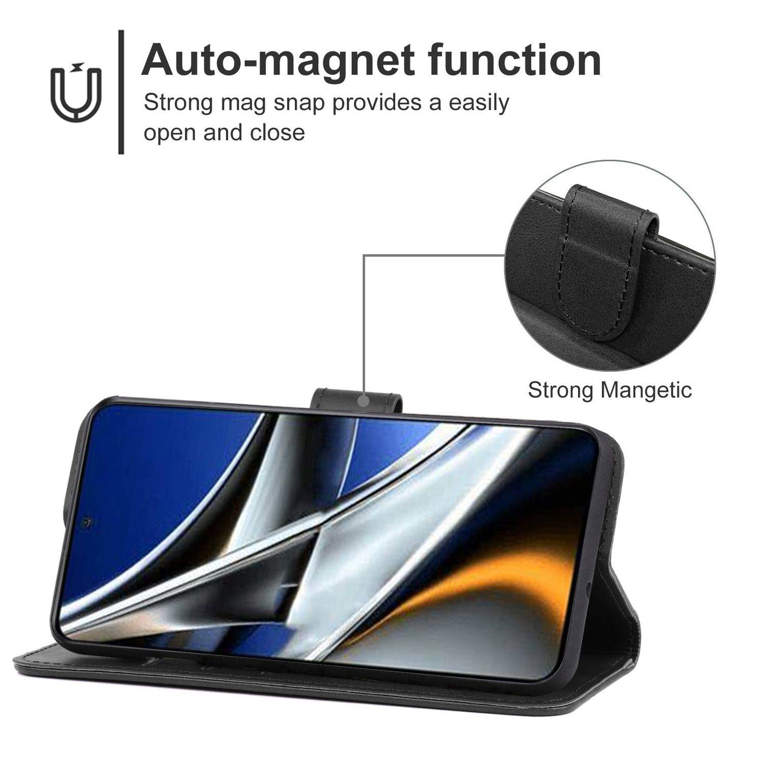 Hülle kompatibel mit Xiaomi Poco X4 Pro 5G Kunstleder Handyhülle - Handy Case Schwarz